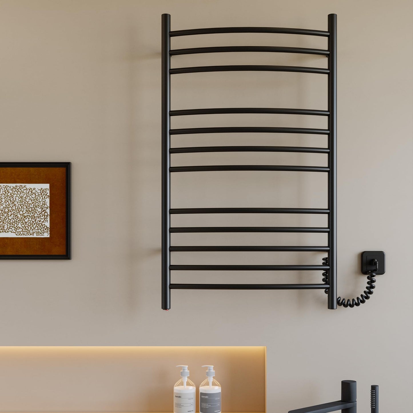 HEATGENE Towel Warmer Wall Mount Electric Plug-in/Hardwired Heated Towel Rack, 4-Supports Matte Black