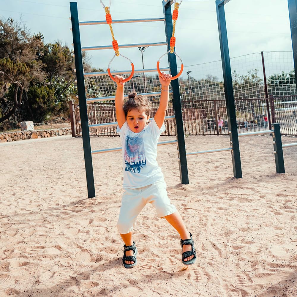 7 Colorful Ninja Ring Fitness Gymnastic Ring Outdoor Backyard Playground Training Equipment Play Set, Funny Jungle Gym Fist Hanging Swing Monkey Bars Ninja Warrior Obstacle Course Trapeze Accessories
