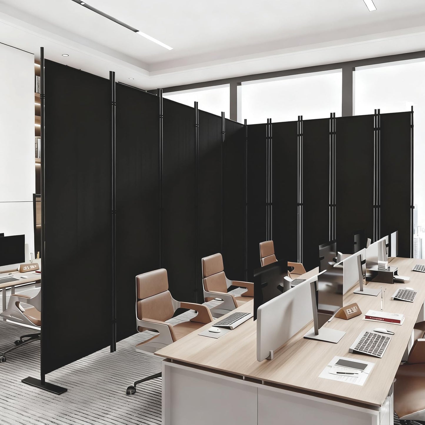 C-Hopetree 10 Panels Room Divider, 6 Ft Tall Indoor Folding Privacy Screen, Portable Partition Separator, Freestanding Separation Temporary Wall for Office, Bedroom, 197" W X 71" H, Black