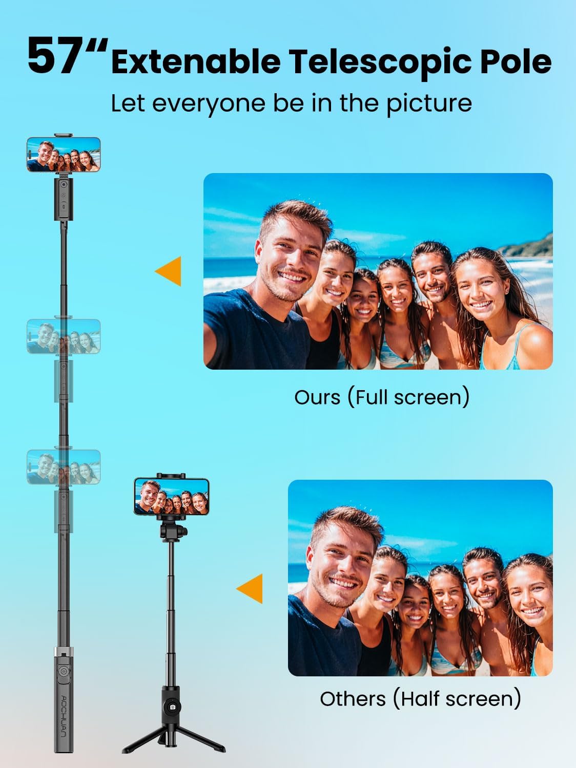 AOCHUAN Android,57'' 360 M3 Face Tracking Tripod for iPhone & Expandable Rotation Selfie Stick that Follows Your