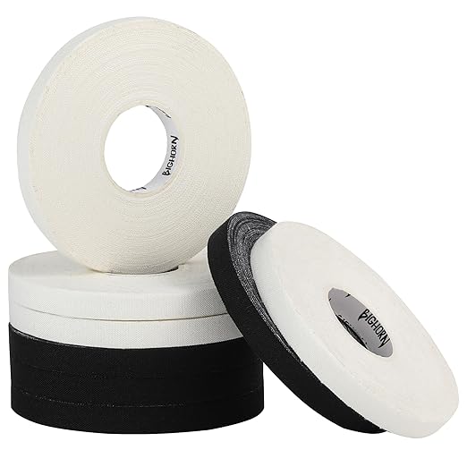 Bighorn Athletics Pro Series Jiu-Jitsu Finger Tape, 8-Rolls with Tin Holder, Enhanced Extra Strength, Residue-Free (0.3-Inch, Black/White)