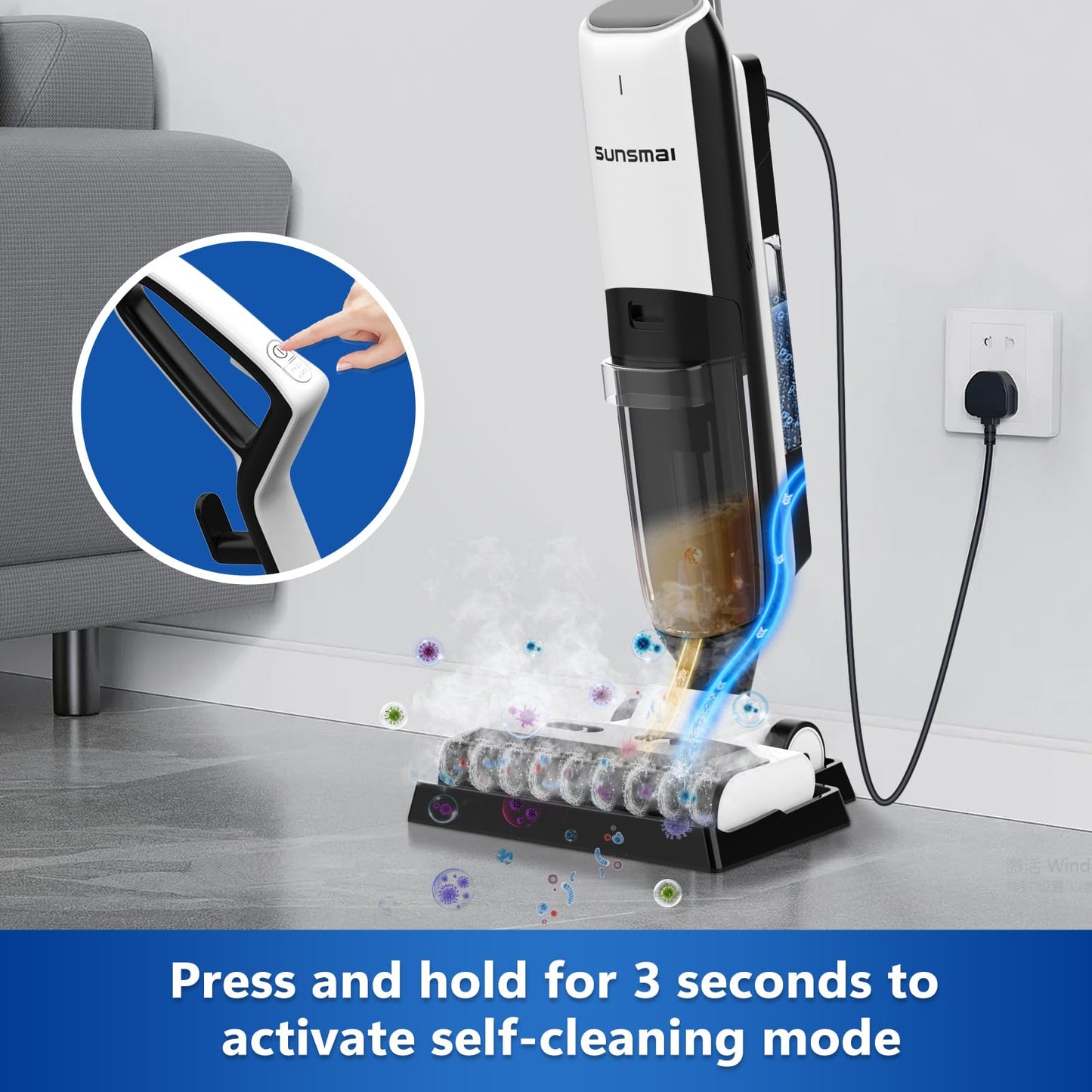 SUNSMAI 4-in-1 Steam Vacuum Mop - High-Performance Wet Dry Floor Cleaner for Hardwood Floors Carpets, 212°F Steam for Tough Stains, Self-Cleaning LED Display