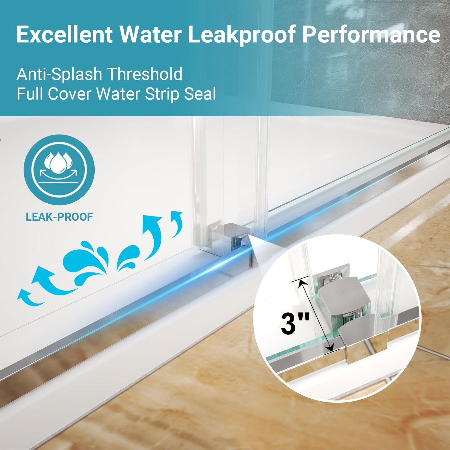 BATHWILLER 44"-48" W x 76" H Double Sliding Shower Door, 5/16" (8mm) Clear Tempered Glass Frameless Shower Door with Nano Easy Clean Coating, Stainless Steel Hardware, Chrome