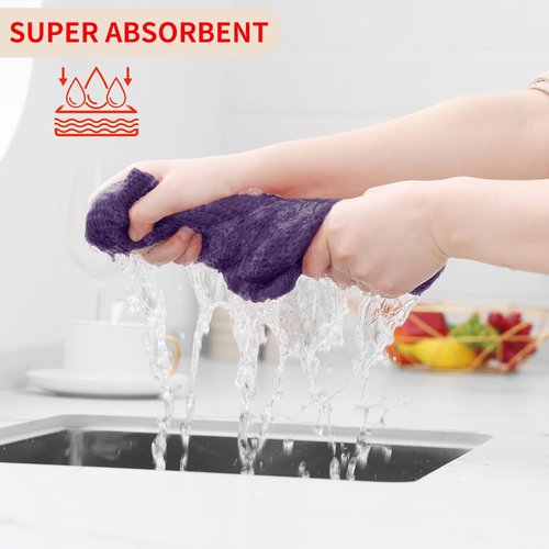 Homaxy Kitchen Dish Towels - 100% Cotton Waffle Weave, Ultra Soft & Absorbent, 13 x 28 Inches, 4-Pack | Eggplant