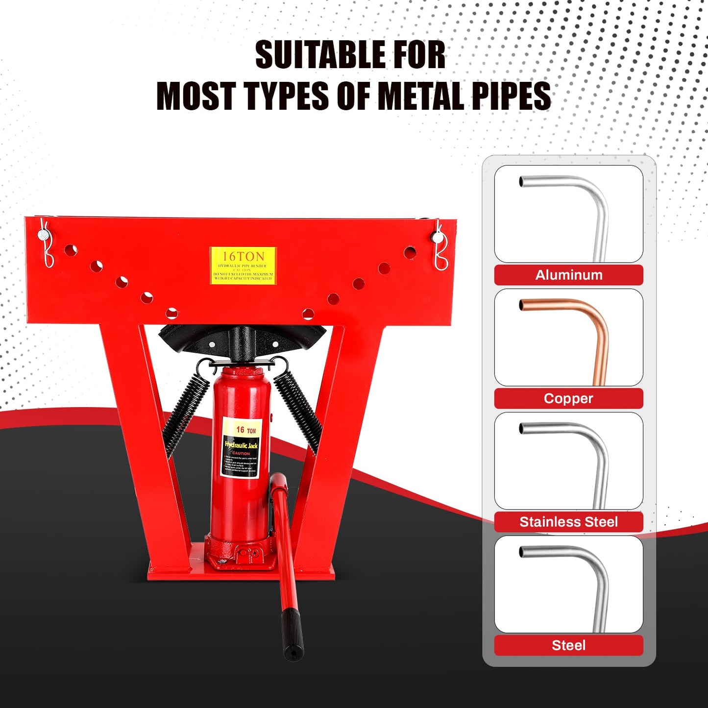 Hydraulic Pipe Bender with 8 Dies, 16 Ton Manual Copper Tubing Bender Tool Adjustable Rollers 90°-180° Steel Iron Metal Ratcheting