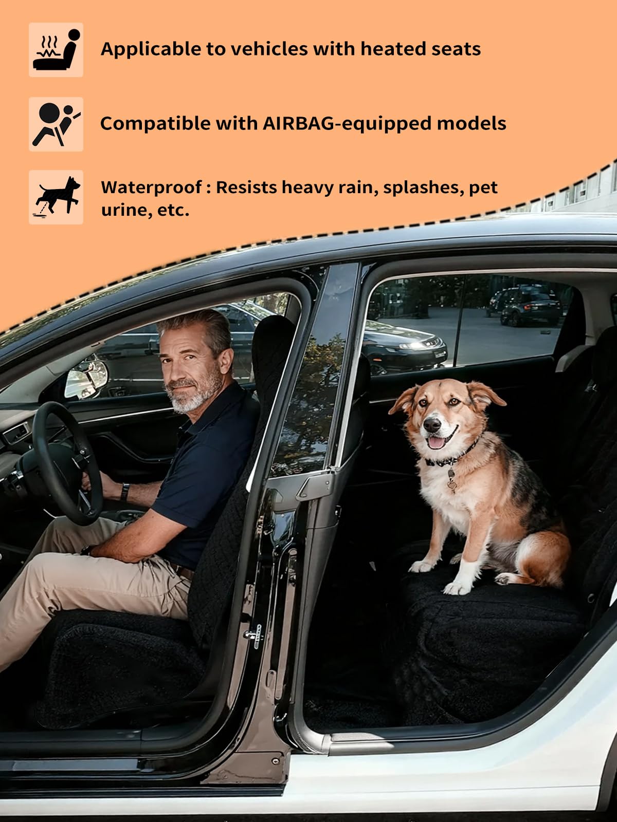 TESFEEL Car Seat Cover Towel GRS Certified Recycled, Waterproof & Washable, Non-Slip Universal Fit for Cars SUVs Trucks, Sweat Protection for Gym, Kids, Pets & Travel (Black, 2 Pack)