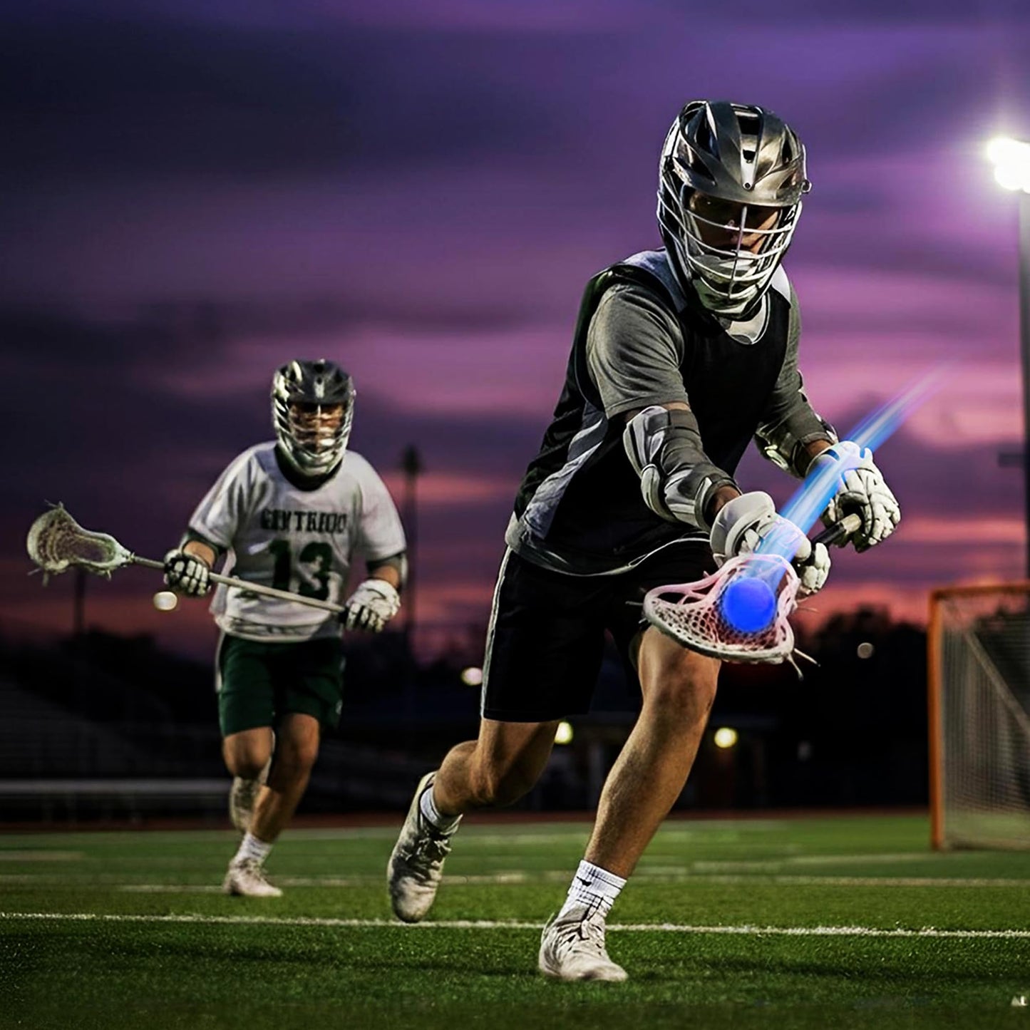NW Athletics Glow in the Dark Lacrosse Ball | Night Practice & Training Equipment for All Ages | 2 Pack Official Size & Weight | Lacrosse Gift | LED Sky Blue