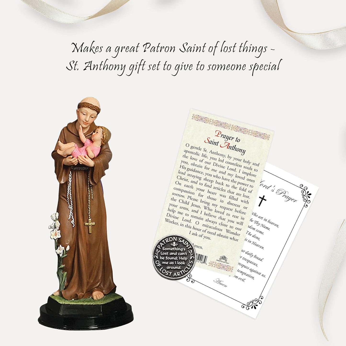 St. Anthony of Padua Statue | 5-Inch Figurine with Laminated Prayer Card & Pocket Token Set