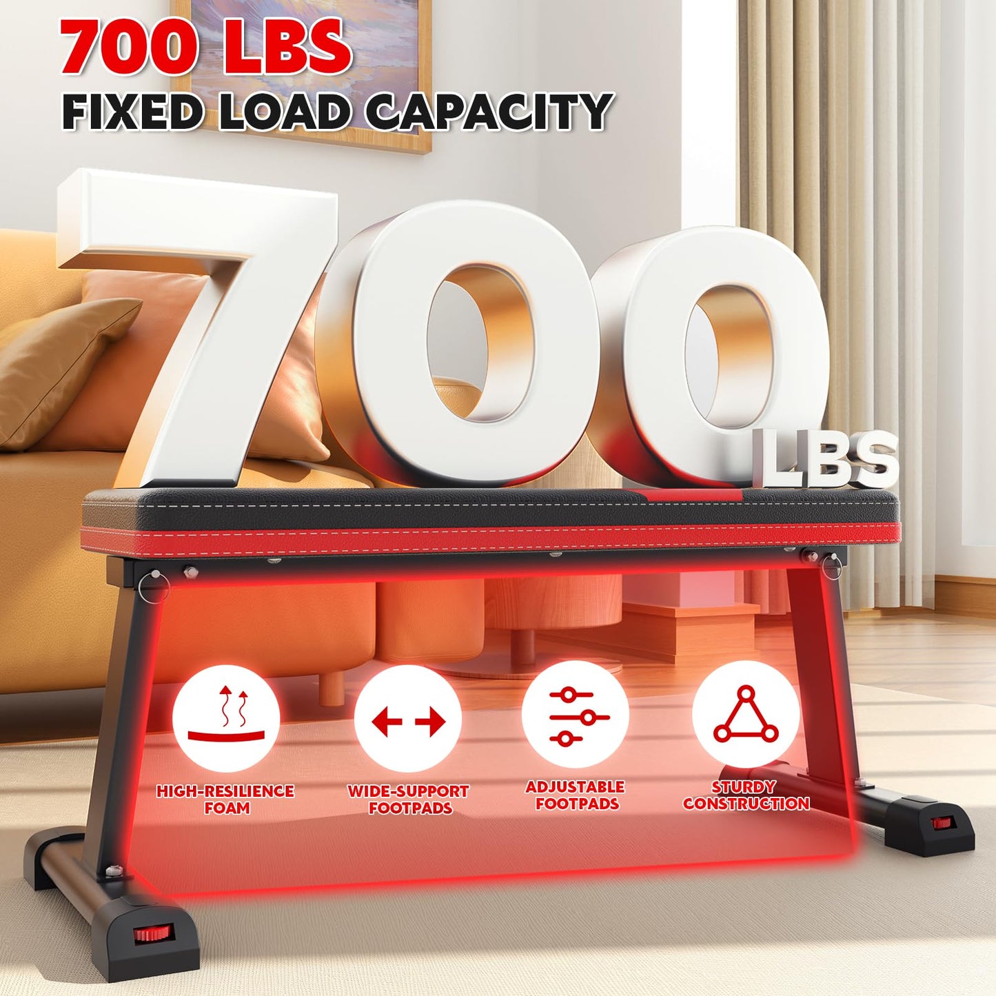 Streamnova Flat Bench, 700LBS Capacity Widened Adjustable Footrests Foldable Flat Bench For Exercise Workout, Easy Assembly For Strength Training At Home Gym