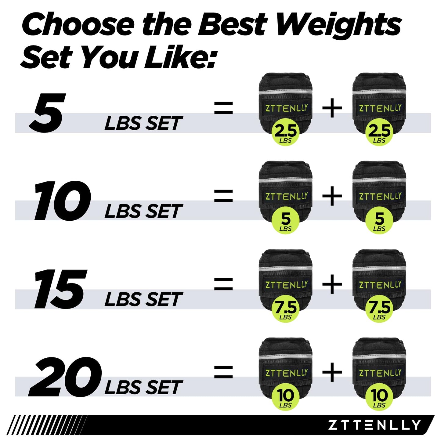 Adjustable Ankle Weights 1-5/10/15/20LBS Pair with Carry Bag - Breathable Fabrics, Reflective Trim - Strength Training Leg Wrist Arm Ankle Walking Weights Sets for Women Men Kids