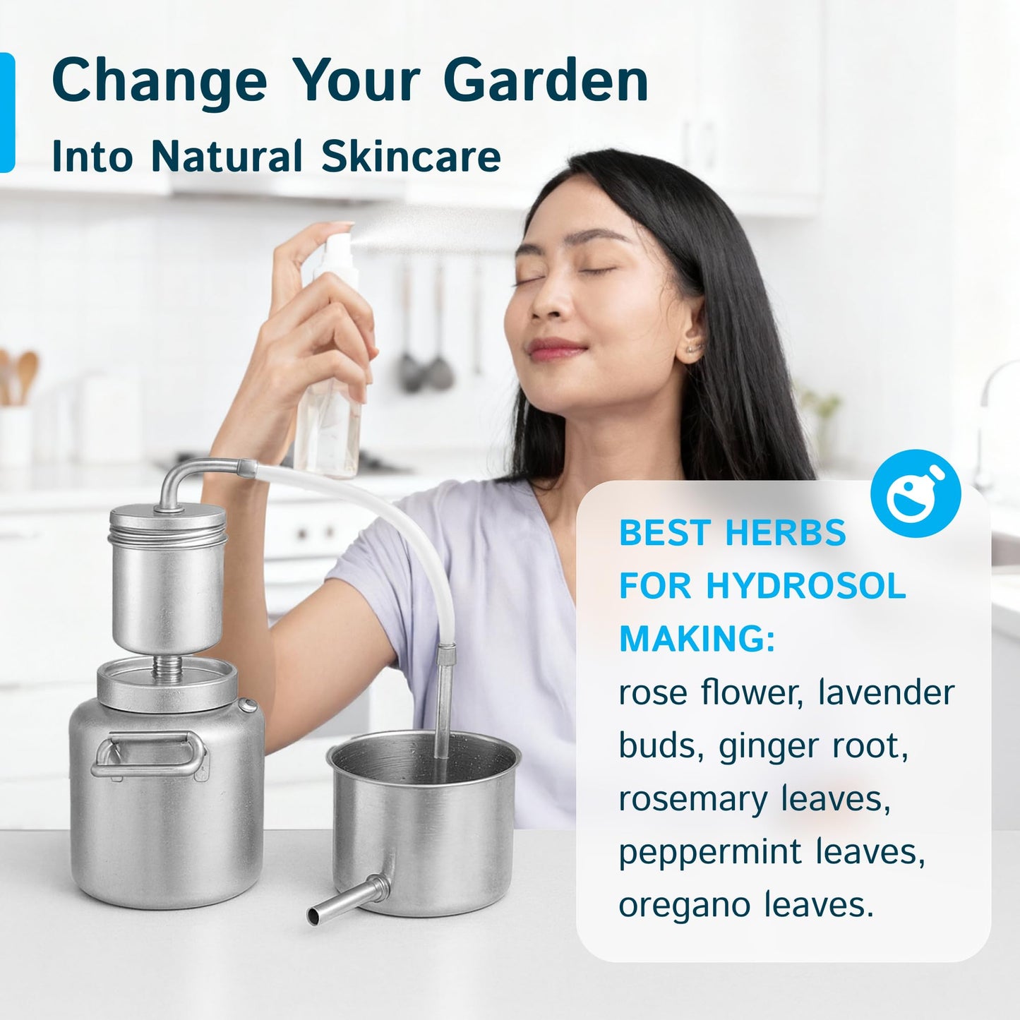 LETIME Hydrosol Maker, Steam Distillation Equipment for Making Hydrosol and Essential Oil, KD5 Stainless Steel Hydrosol Distiller, Plug and Play Distillation Kit, Portable Hydrosol Machine