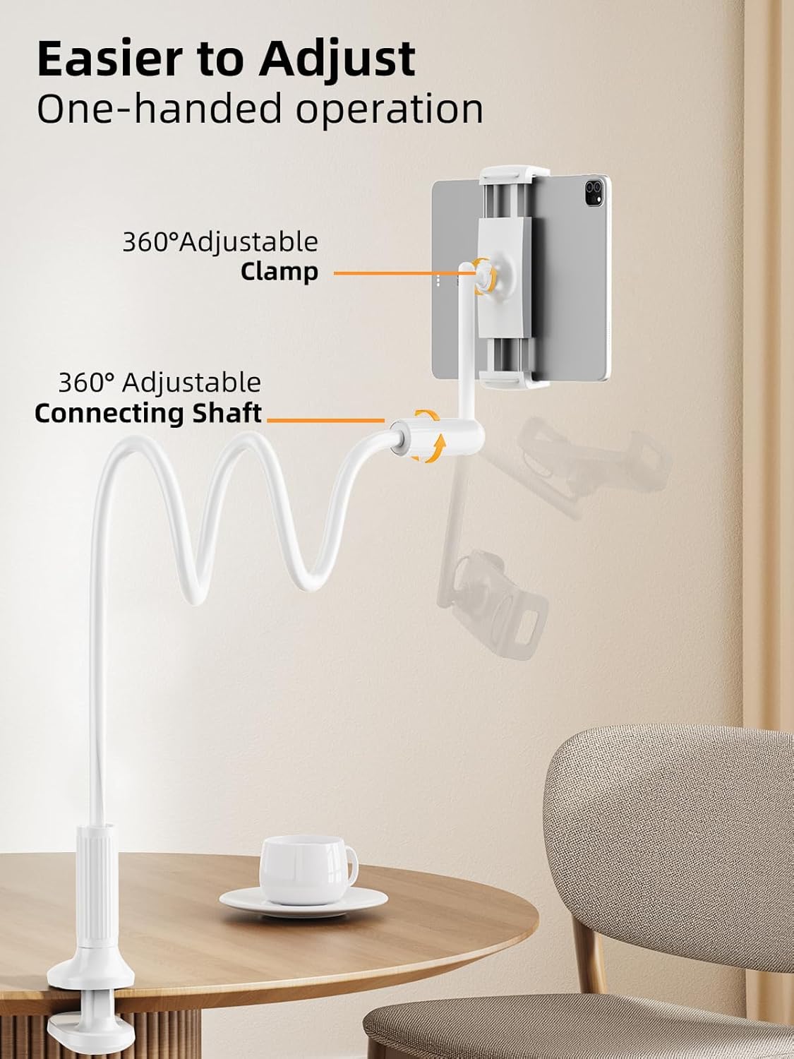 SAIJI 47" 4.7-13" Gooseneck Tablet Holder for Bed, One-Hand Adjustable, Length, Upgraded Base, iPad Holder Stand
