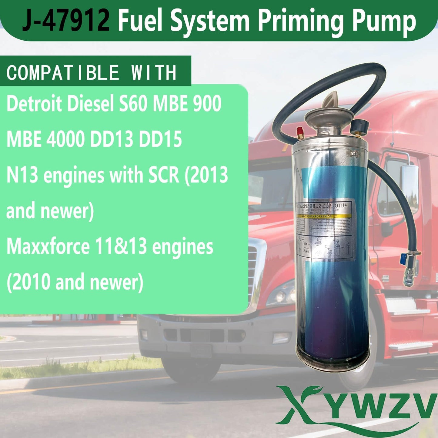 Upgraded J-47912 Fuel System Priming Pump with Pressure Gauge and Shoulder Strap Compatible with Detroit Diesel DD13 DD15 S60 MBE900 MBE4000 MaxxForce 11 13 N13 Alternative to OTC5869