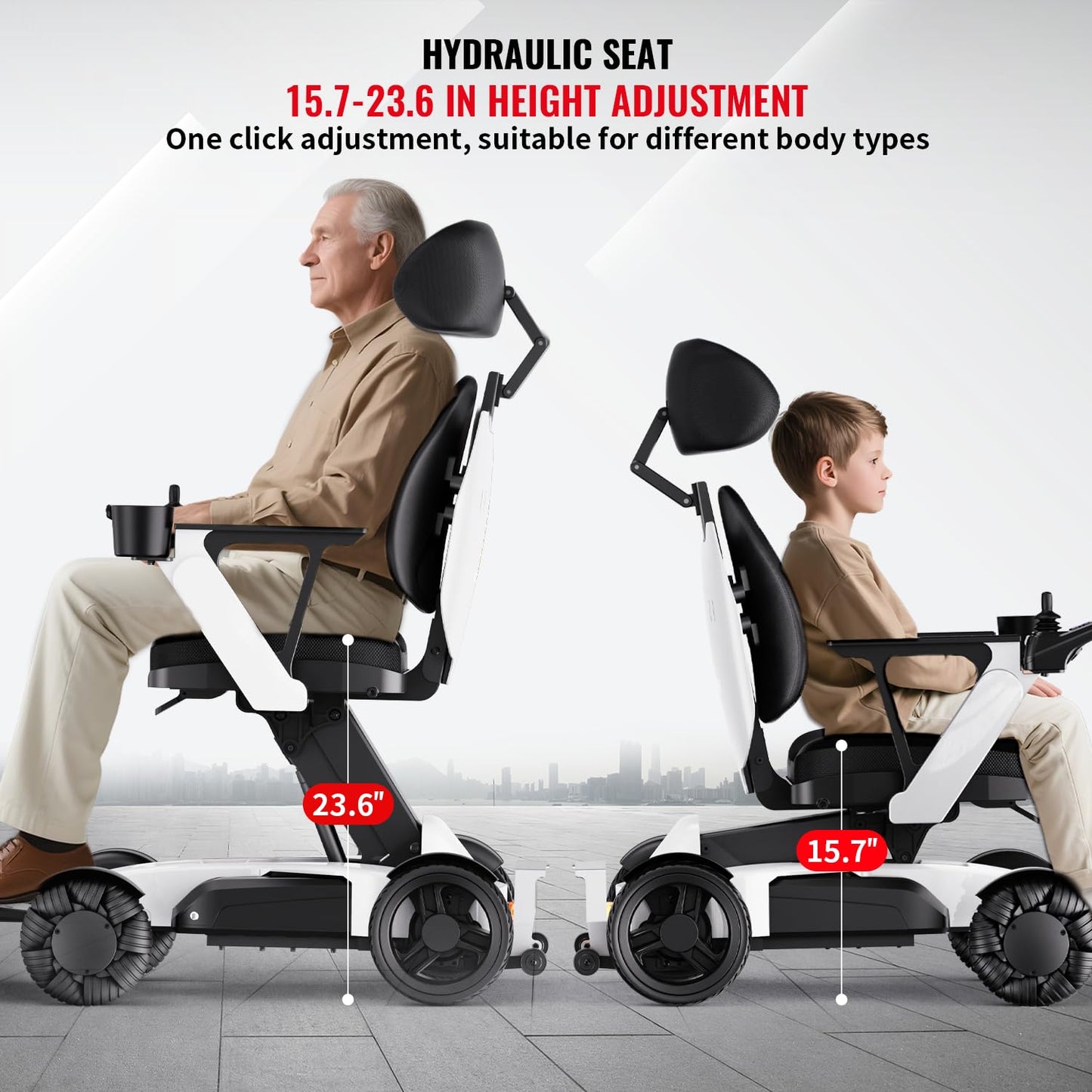 Easwe Intelligent Electric Powered Wheelchairs for Adults, 15.7"-23.6" Height Adjustable, 400W Powerful Motor & 11.4AH Lithium Battery, Foldable Motorized Wheelchair (White, Manual Adjustment)