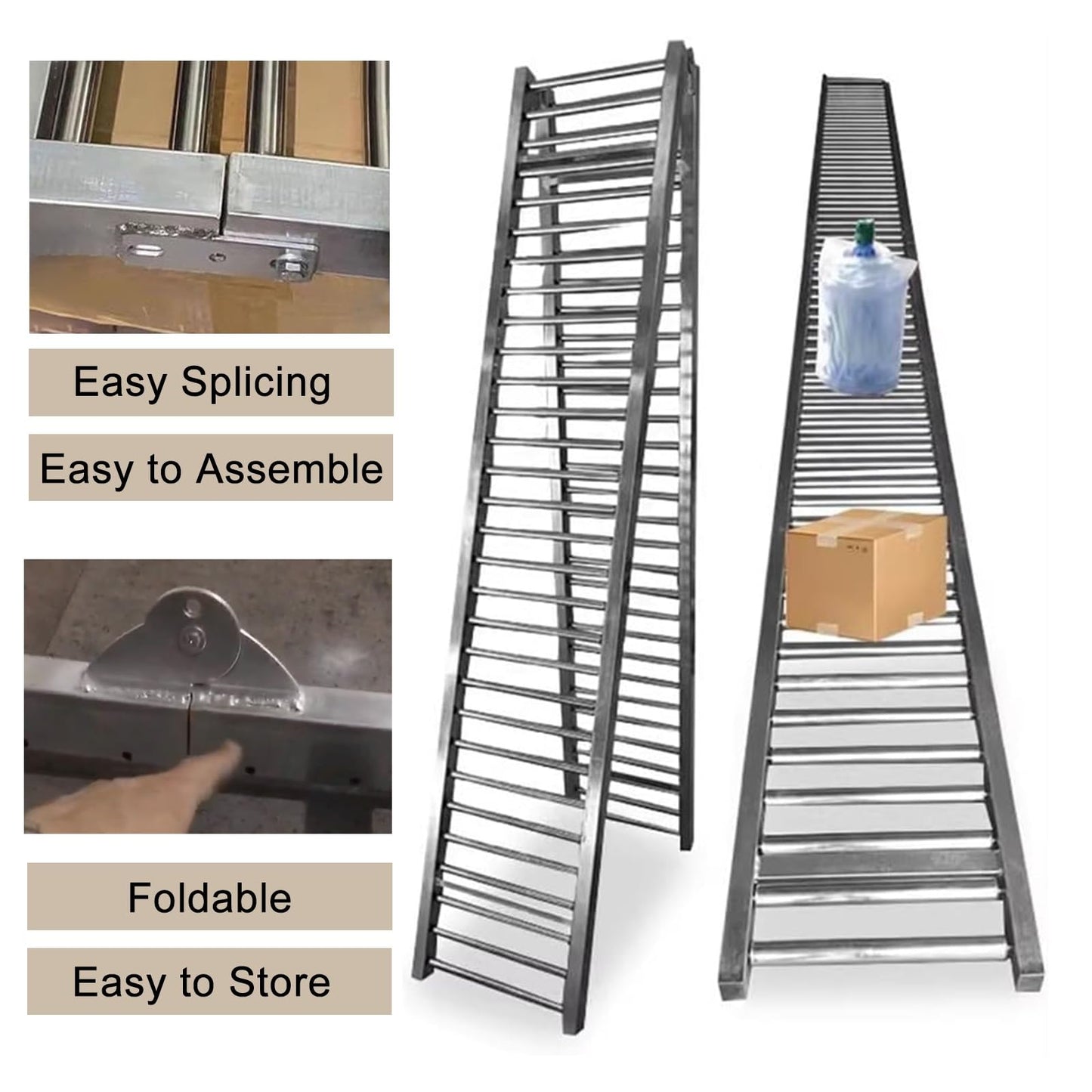 Light-Duty Gravity Conveyor - 1" Dia Stainless Steel Rollers, 2.4" Centers, Durable & Versatile for Warehouses, Factories, Woodworking & DIY Projects - 12" Width, Silver Finish