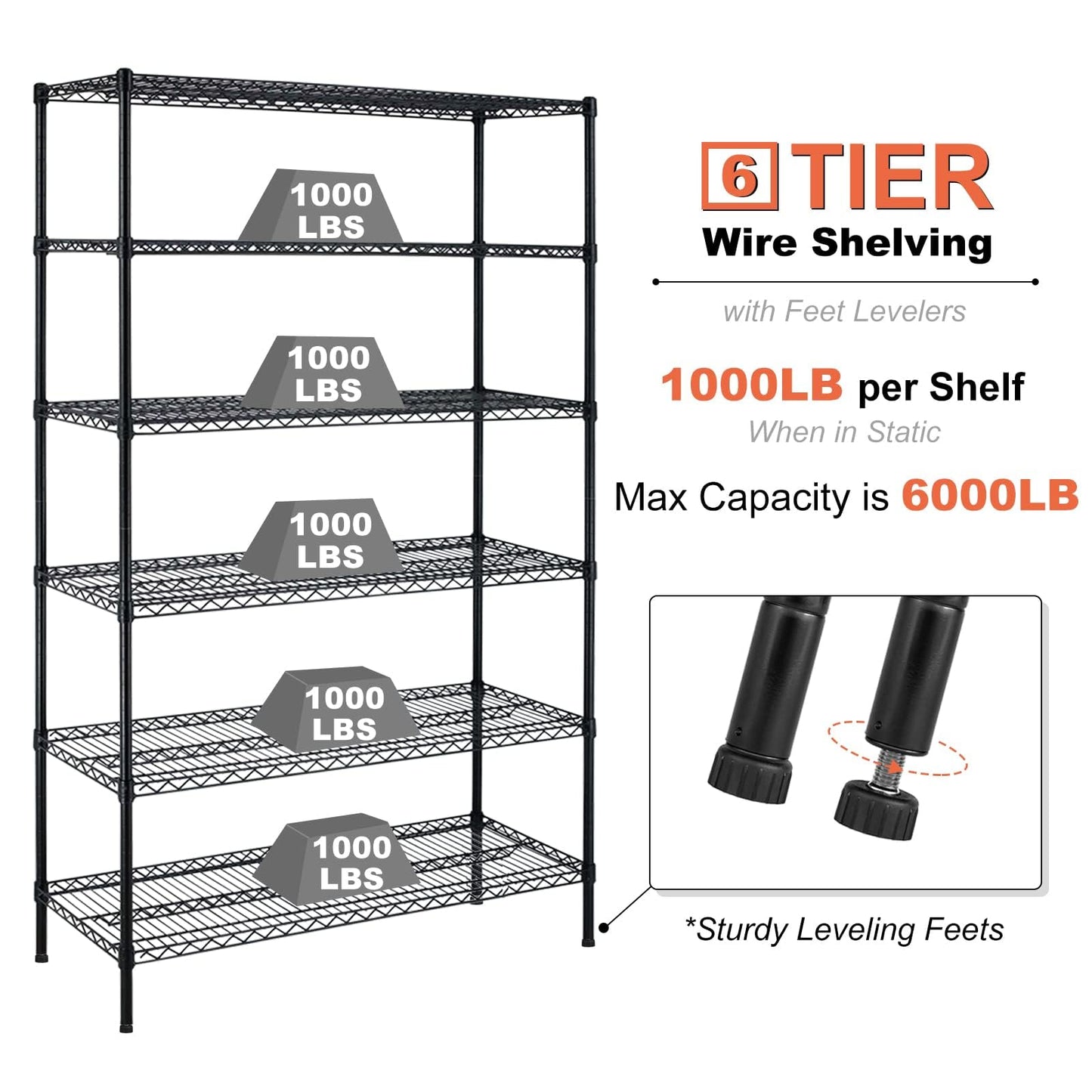 Meet perfect 6-Tier Wire Shelving Unit with Wheels, 72" H x 48" W x 18" D Heavy Duty Metal Shelf, 6000LBS Capacity Adjustable Utility Storage Rack for Garage Pantry Kitchen Warehouse