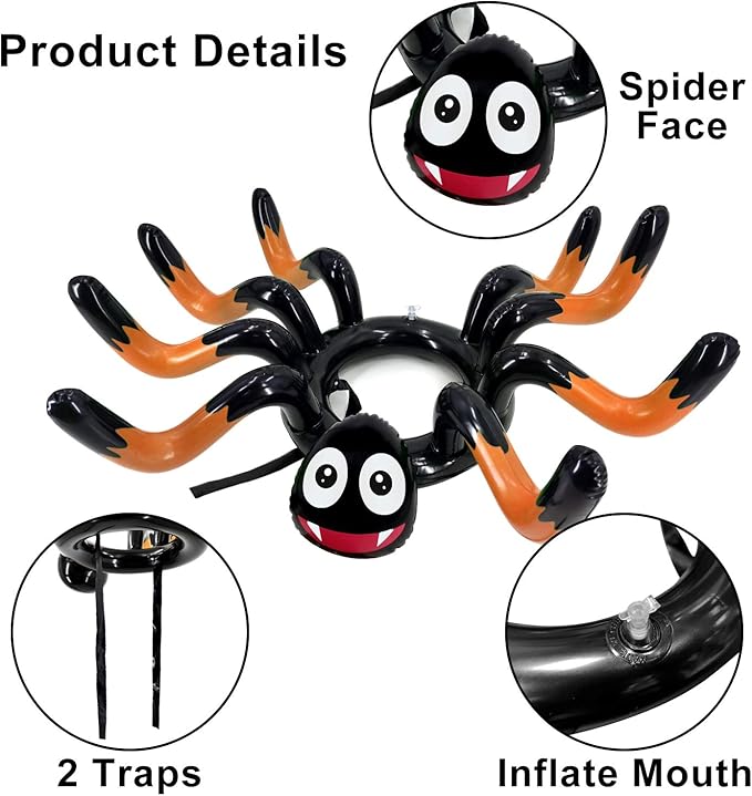 15 Pcs Inflatable Spider Ring Toss Game for Kids Halloween Inflatable Toss Game Party Toys Halloween Games School Carnival Party Supplies Indoor Outdoor Game for Kids Family (3 Spider, 12 Rings)