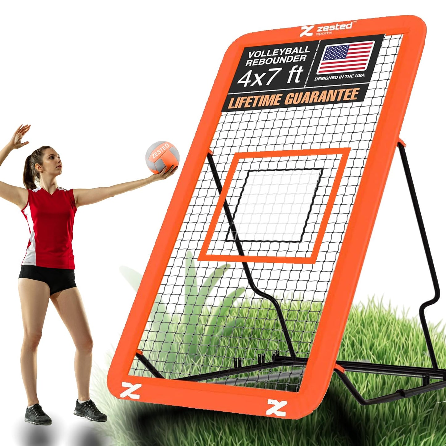 Zested Sports 7x4 FT Multi-Sport Rebounder Net – Adjustable Training Net for Volleyball, Lacrosse, Baseball & Soccer – Heavy-Duty Steel Frame, High-Tension Net & Carry Bag for Indoor/Outdoor Practice