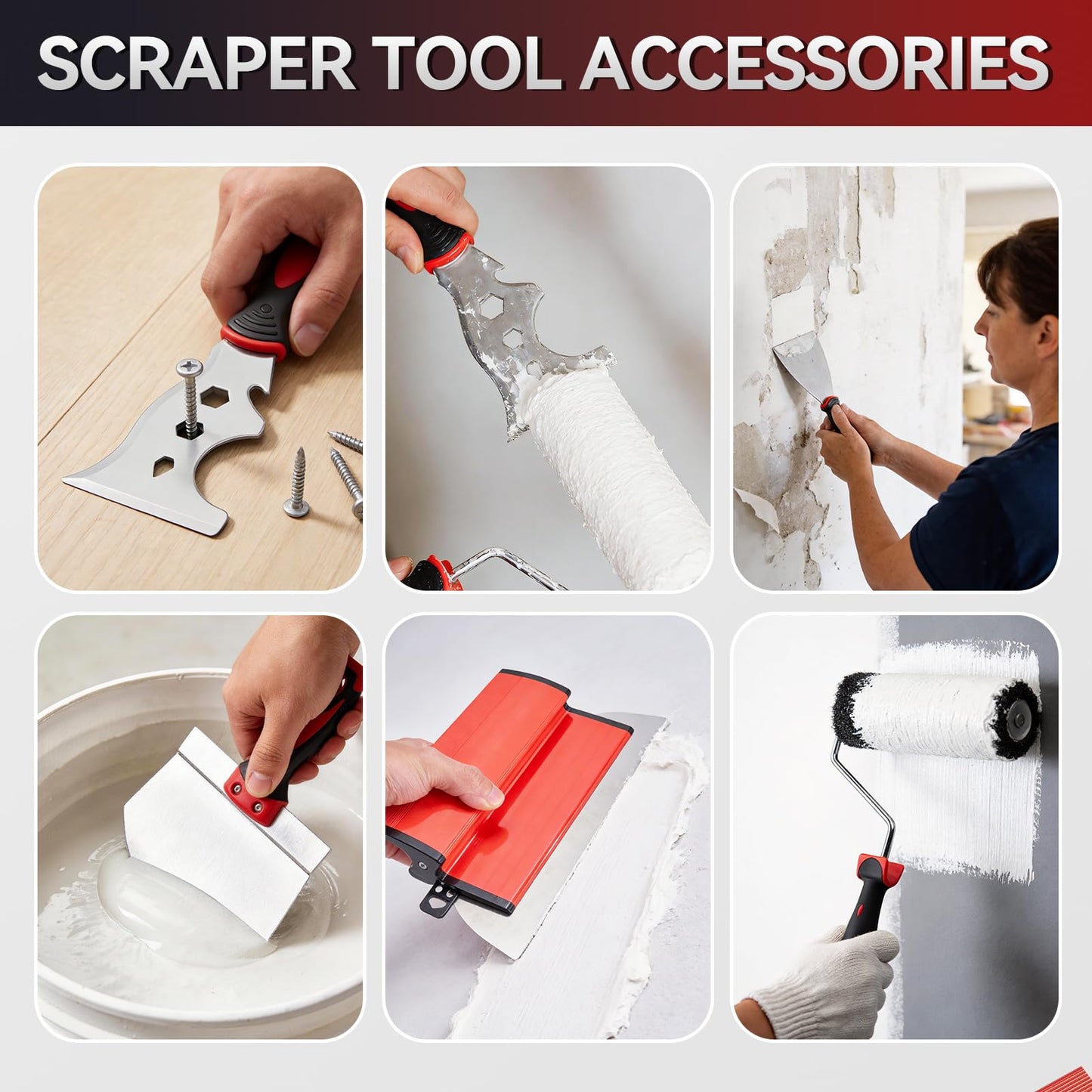 Pektiftn Drywall Skimming Blade Set with Portable Case, 10"+16"+24"+32" Skimming Blades, 28"-61" Extension Handle, 2 Drywall Compound Rollers and 3 Drywall Tools for Drywall, Plaster, Wallboard