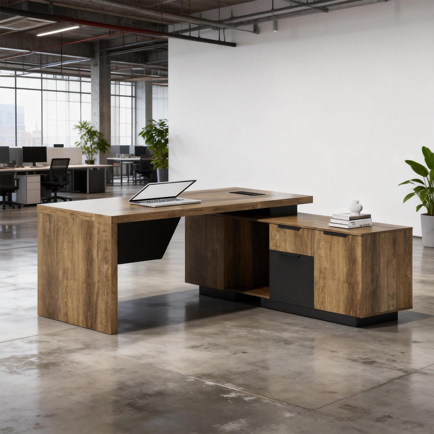 SAINTCY L-Shaped Executive Desk, Retractable Office Desk with Drawers, Large Wood Computer Desks Adjustable Width for Boss, Bussiness Owners, Manangers and Supervisors, (Right Return, 70.86" to 78.7")