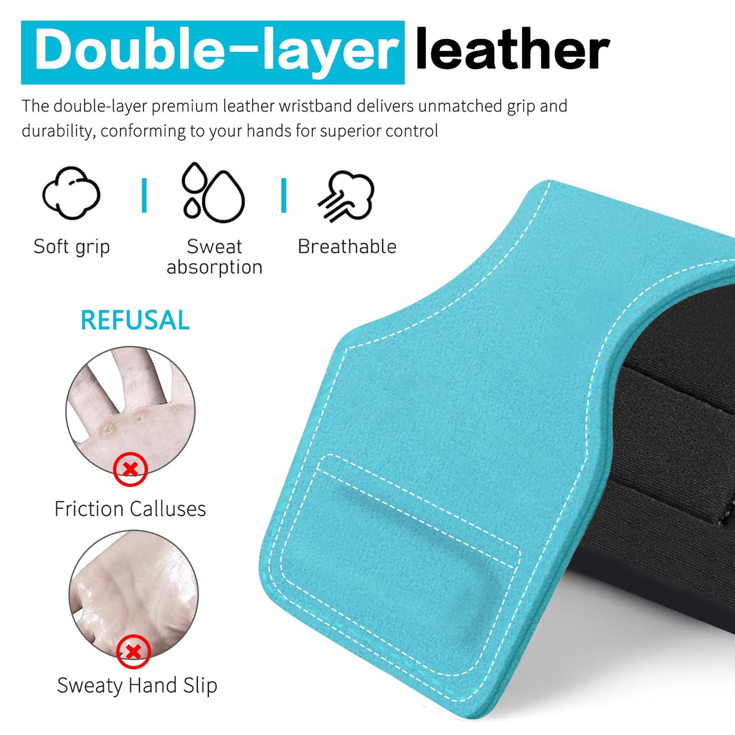Weight Lifting Wrist Strap, Double-Layer Leather Wrist Straps for Gym Strength Training Weightlifting,Deadlift and Powerlifting, Enhance Grip Strength Neoprene Padding Gym Workout Lifting Straps for Men & Women (Pair) blue