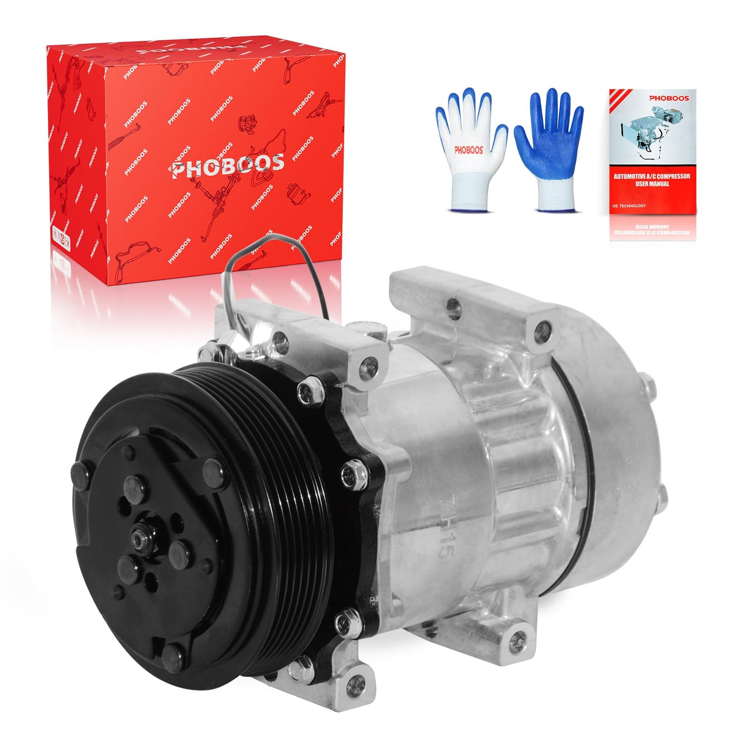 PHOBOOS A/C compressor with Clutch Compatible with Dodge Dakota 1996-2002, Jeep Cherokee 1997-2001, TJ 1997-1999, Wrangler 1997-1999, 2.5L 4.0L, For 1-Pin Connector Only (Not 2-Pin), Ref. 68550