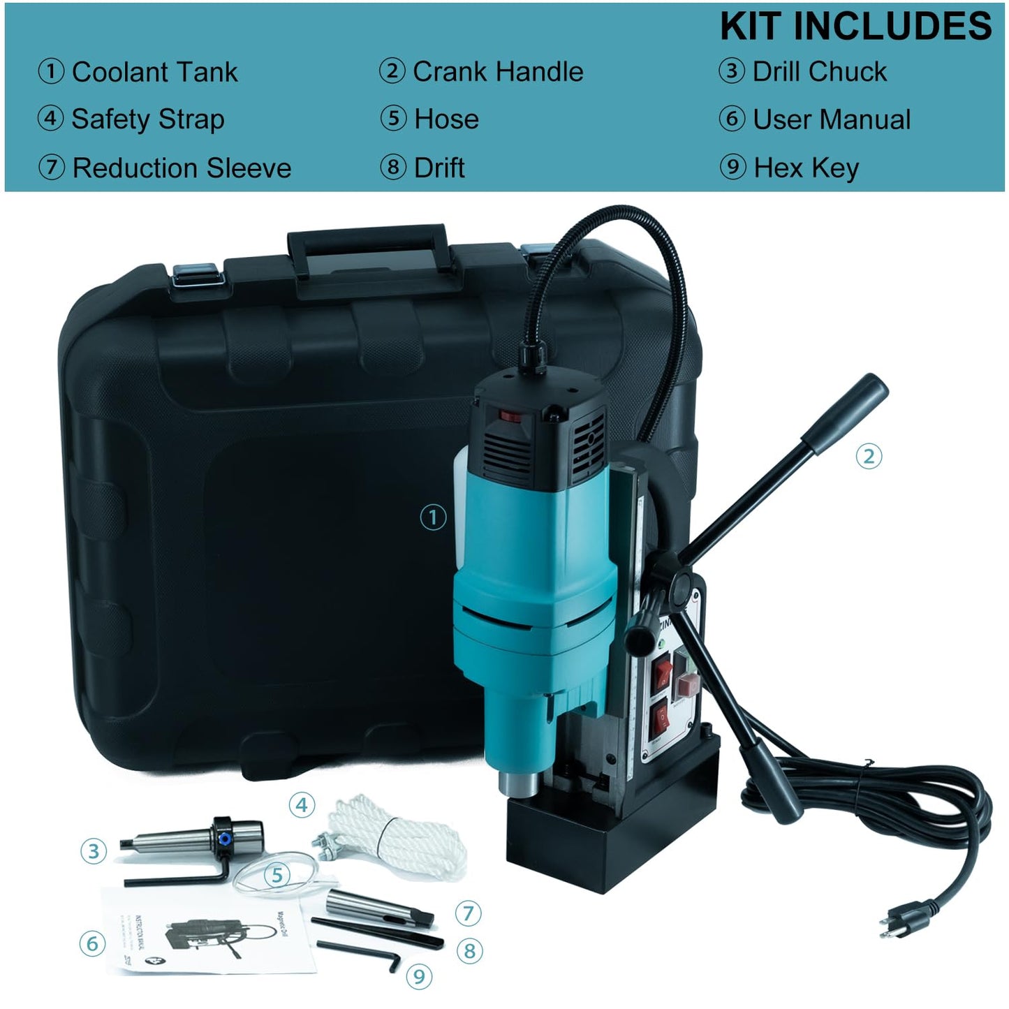 Zinnore Mag Drill Press, 1800W Magnetic Drill, 2-3/18 inch Max Boring Diameter, 3370lbf/15000N Mag Force, Portable Electric Mag Drill Press for Metal Surface