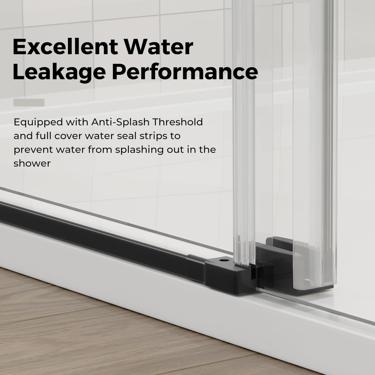 DELAVIN 56-60.in W x 72.in H Frameless Shower Door, Water Repellent Black Shower Door Clear Tempered Glass, Easy Sliding Showe Door with Explosion-Proof Film, Stainless Steel, Metal