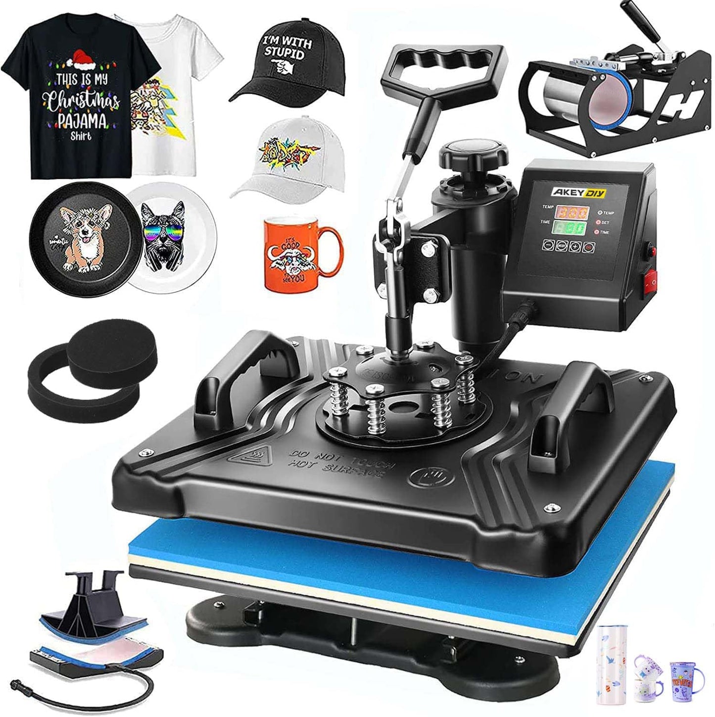 AKEYDIY Professional 5 in 1 Heat Press Machine for t Shirts Digital Heat Press Combo 12" x 15" 360-degree Swing Aweay Shirt Press Machine Sublimation Heat Press for T Shirts Mug Hat Plate