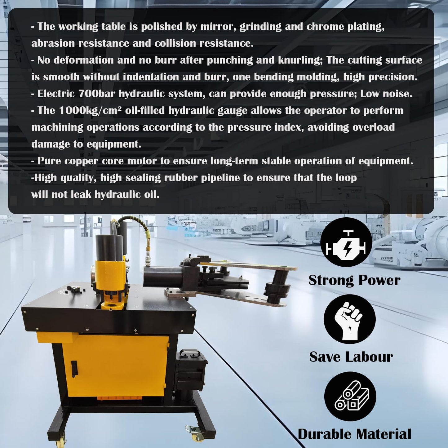TECHTONGDA 5in1 Electro-Hydraulic Busbar Processor Busbar Bender Cutter Puncher Crimper Embossing Machine Heavy-duty Busbar Processing Machine 110V 750W