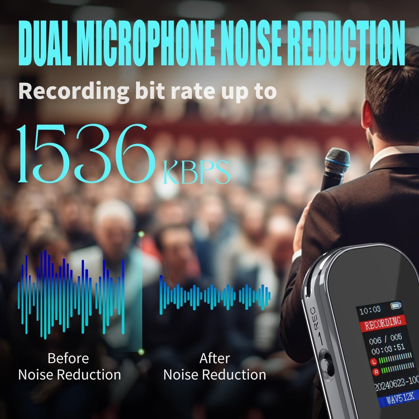 Axismink 64GB 4560 Portable Digital Voice Recorder with Playback, Hours of Extended Use Recording Device, Noise