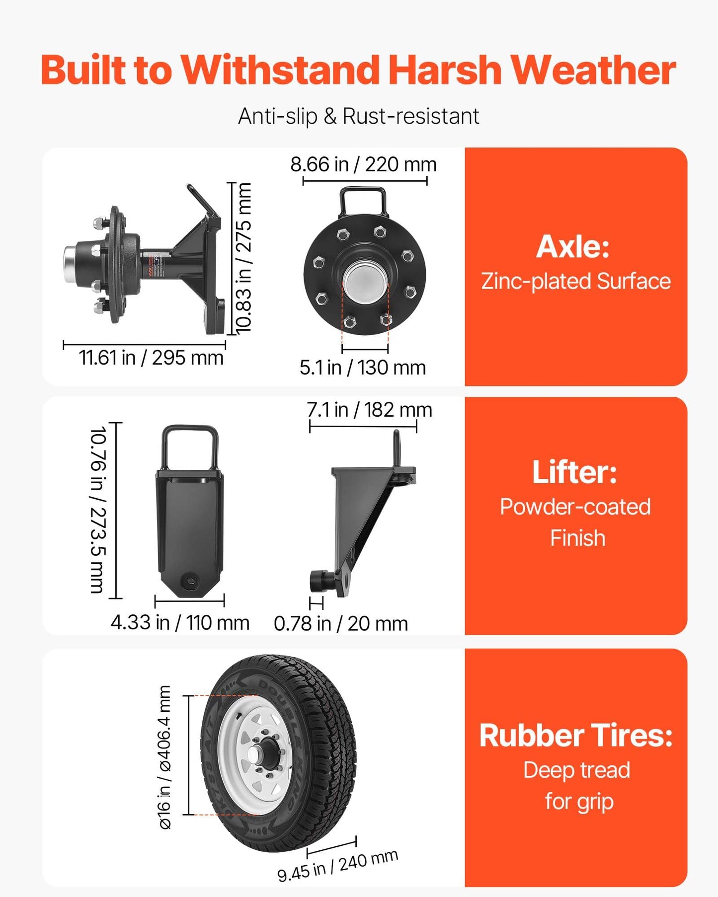 VEVOR Shipping Container Wheels 8-Lug Wheels Kit, Heavy Duty Shipping Container Accessories with Ratchet Tie Down-Moves 20 ft - 40 ft, Secure Transport for Dock, Warehouse, Construction Site, Black