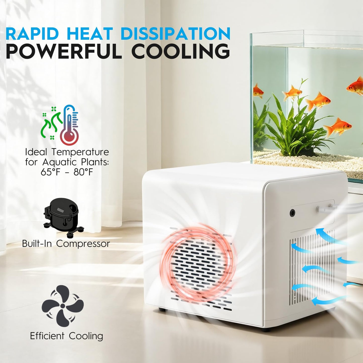 Fox plunge Upgraded 1/13HP Aquarium Chiller,Hydroponic Cooling System,Fish Tank Chiller with Compressor Quiet Cooling & Built-in Pump for Coral Shrimp/Axolotl (26gal/100L)