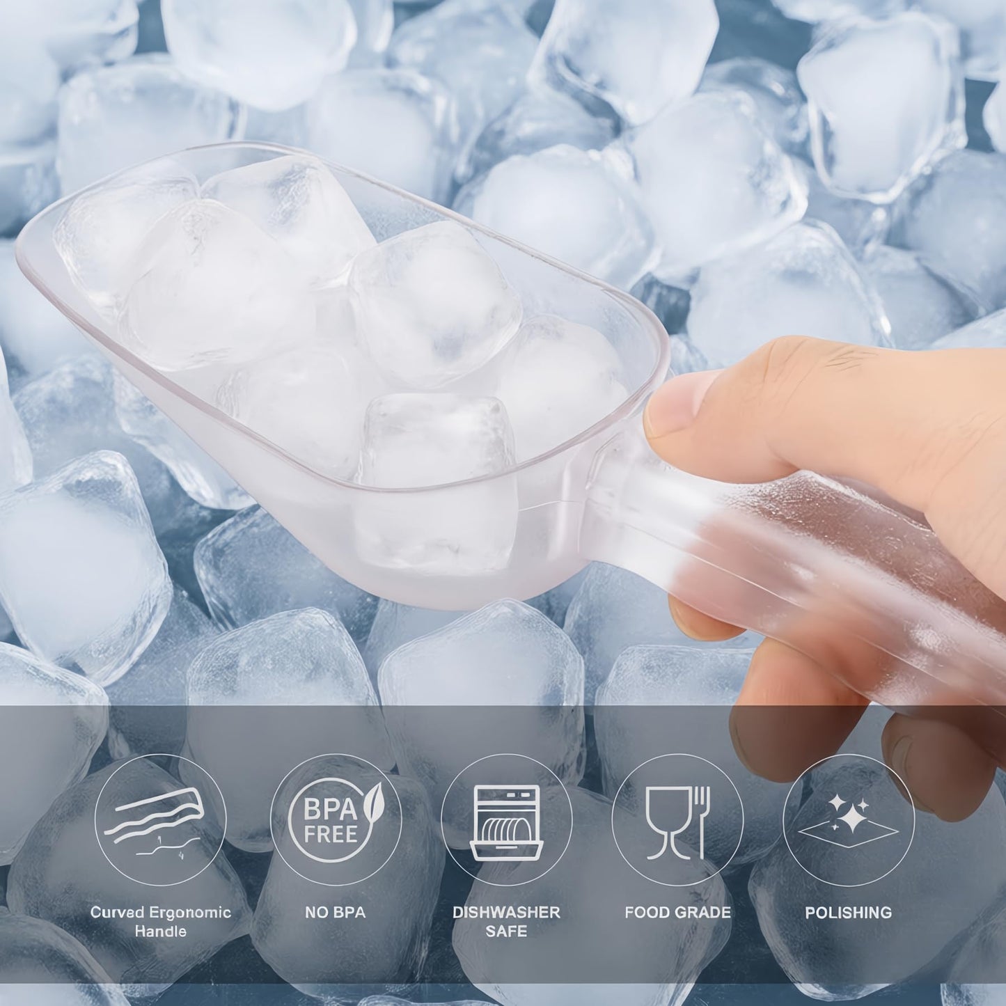 Plastic ice scoop for freezer,ice maker scoop,ice scoopers for ice bucket,Polycarbonate Utility Ice Scoop,12 Oz,Clear,Ergonomic Handle, Applicable to:Ice Maker,Ice Cream,Pets Food,Coffee Beans(1 pcs)M