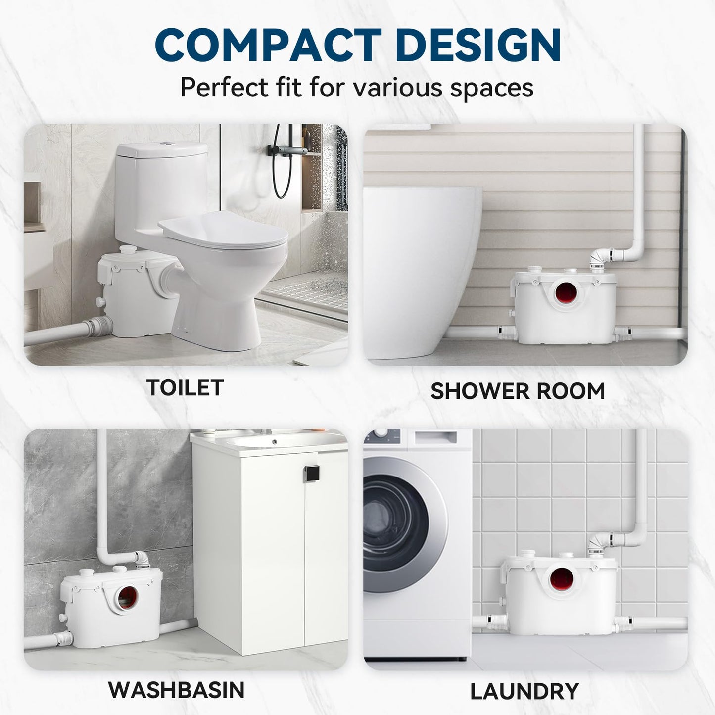 600W Macerator Pump Toilet Pump Upflush to 26FT 1800GPH Utility Sink Pump with 4 Water Inlets 1 Outlets Macerating Toilet System for Toilet Sink Shower Laundry Kitchen Basement