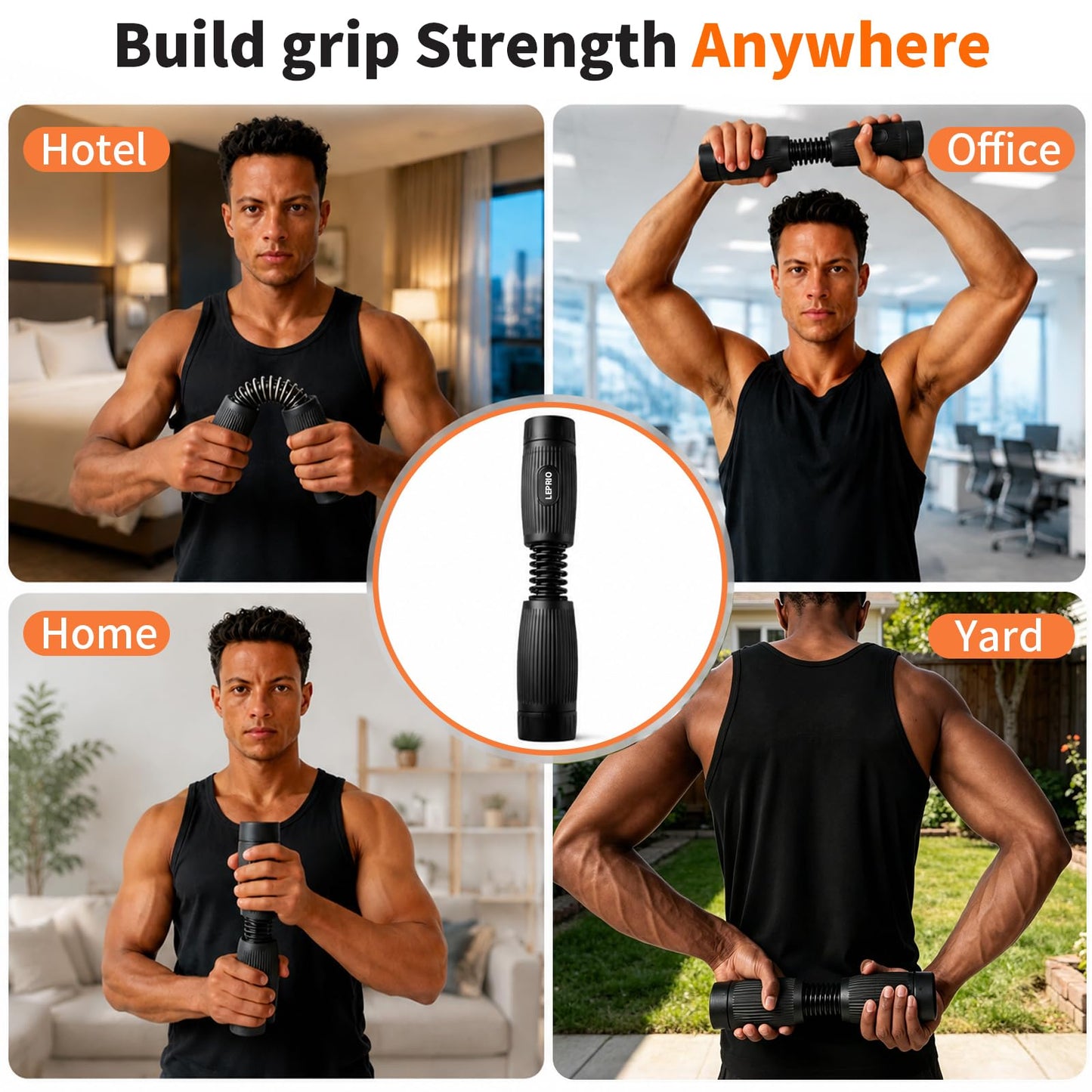 Lerpio Forearm & Wrist Trainer, Adjustable Resistance Grip Strength with Interchangeable Springs Design, Beginner to Advanced Portable Arm Workout Equipment for Home, Gym, Office (Black)