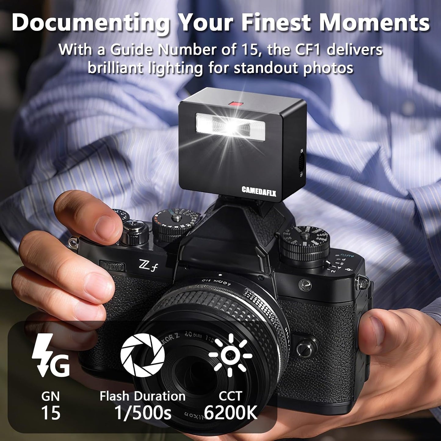 CAMEDAFLX CF1 GN15,7 GR3/Canon/Nikon/Sony ZV1/Fuji/Mini Mini Camera Flash Aluminum Camera Flash Power Levels Hot Shoe