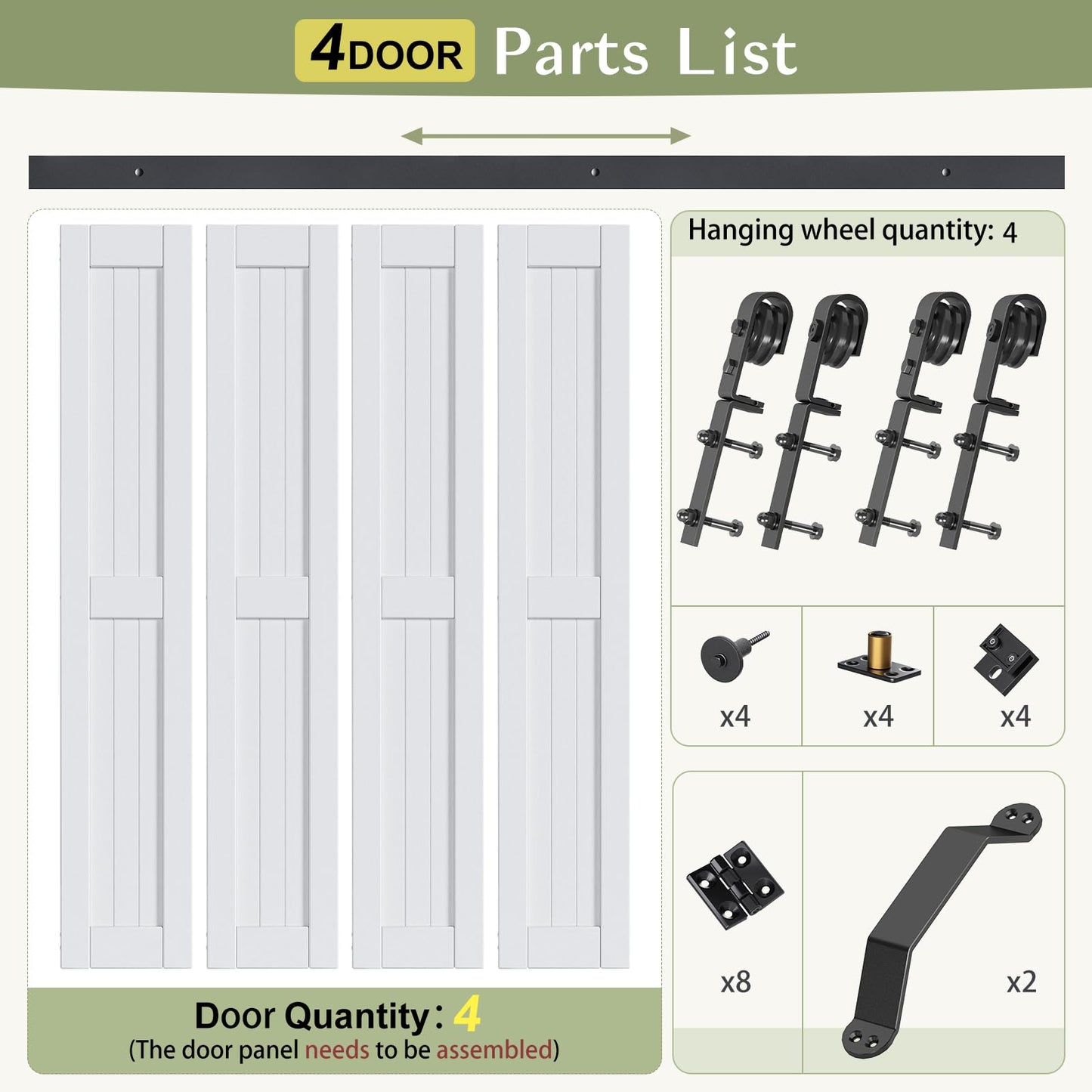 Finosen Bifold Barn Door 64 x 84 in (Four 16x84 Inch),Bi-fold Sliding Closet Doors with Hardware Track kit Included 6ft Rail for 4 Doors and Track Connector,Save Space,DIY Assembly.