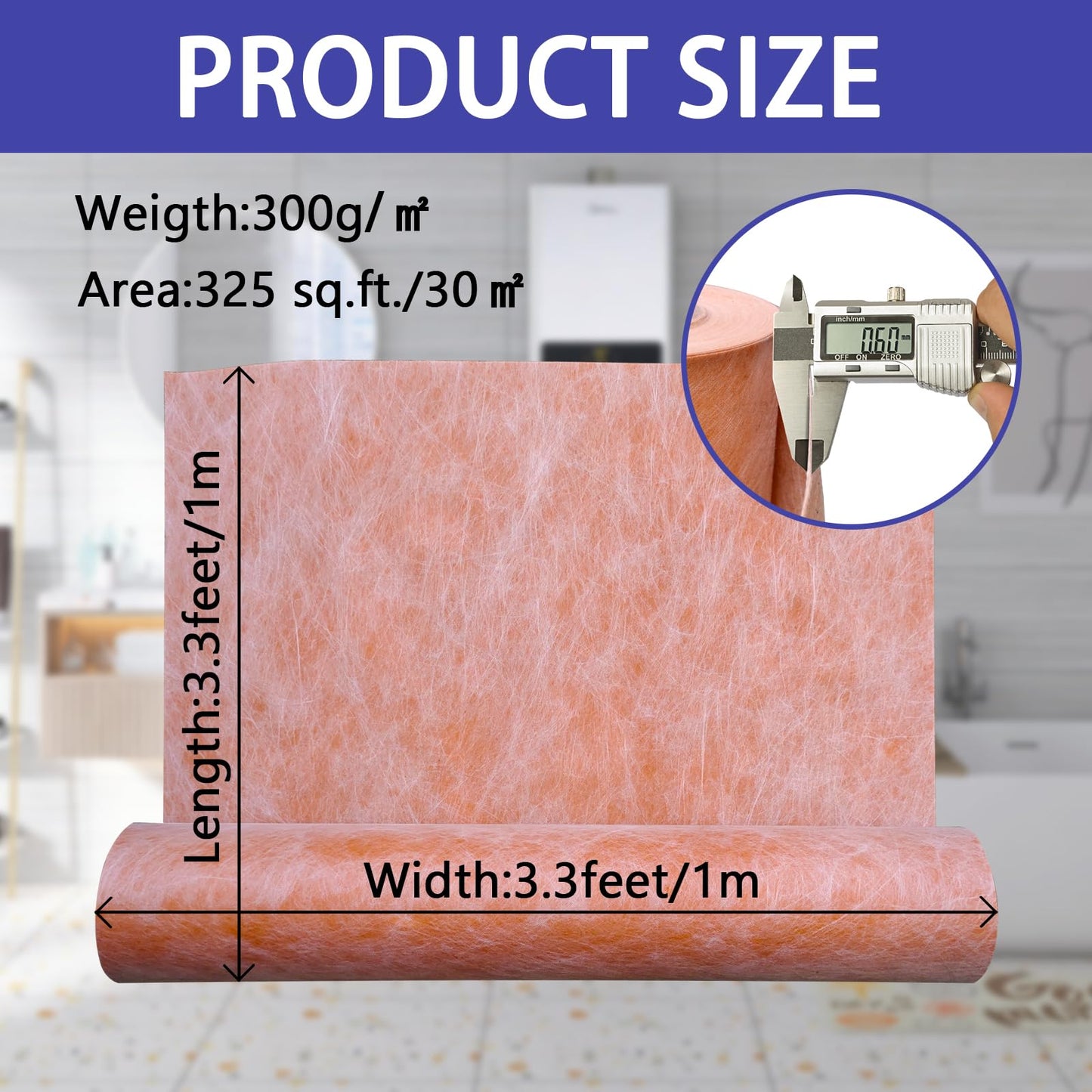 SOLICASE Waterproof Membrane 3.3 Ft X 98.5 Ft / 325 Square Feet Waterproofing Shower Membrane 23.6mil Thickness Waterproof for Sauna Bathroom Walls Tile Underlayment Polyethylene Fabric Roll
