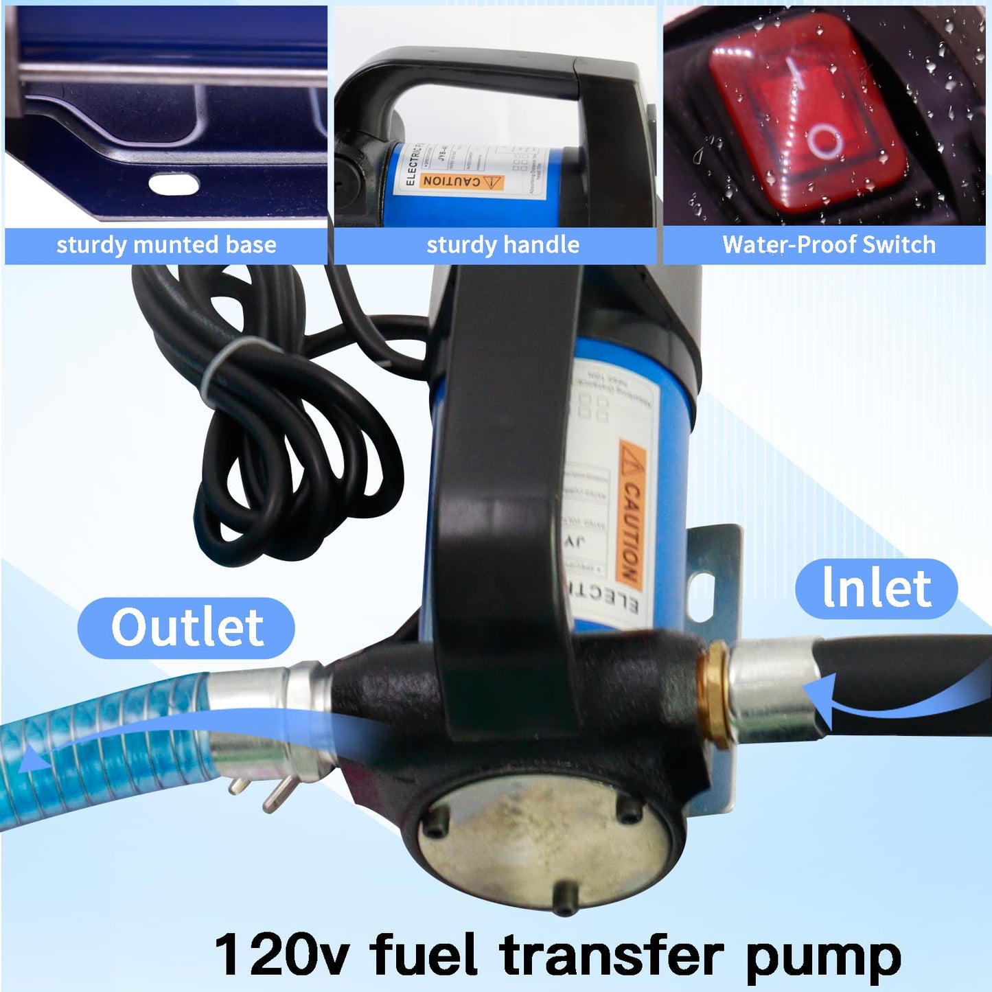 AC110-120V Volt Electric Fuel Transfer Pump, Mechanical Meter, Fuel Hose,AUTO Fuel Nozzle,Filter,NPT Connect Fitting,12 GPM Diesel Transfer Pump with Handle for Transferring Diesel,Kerosene