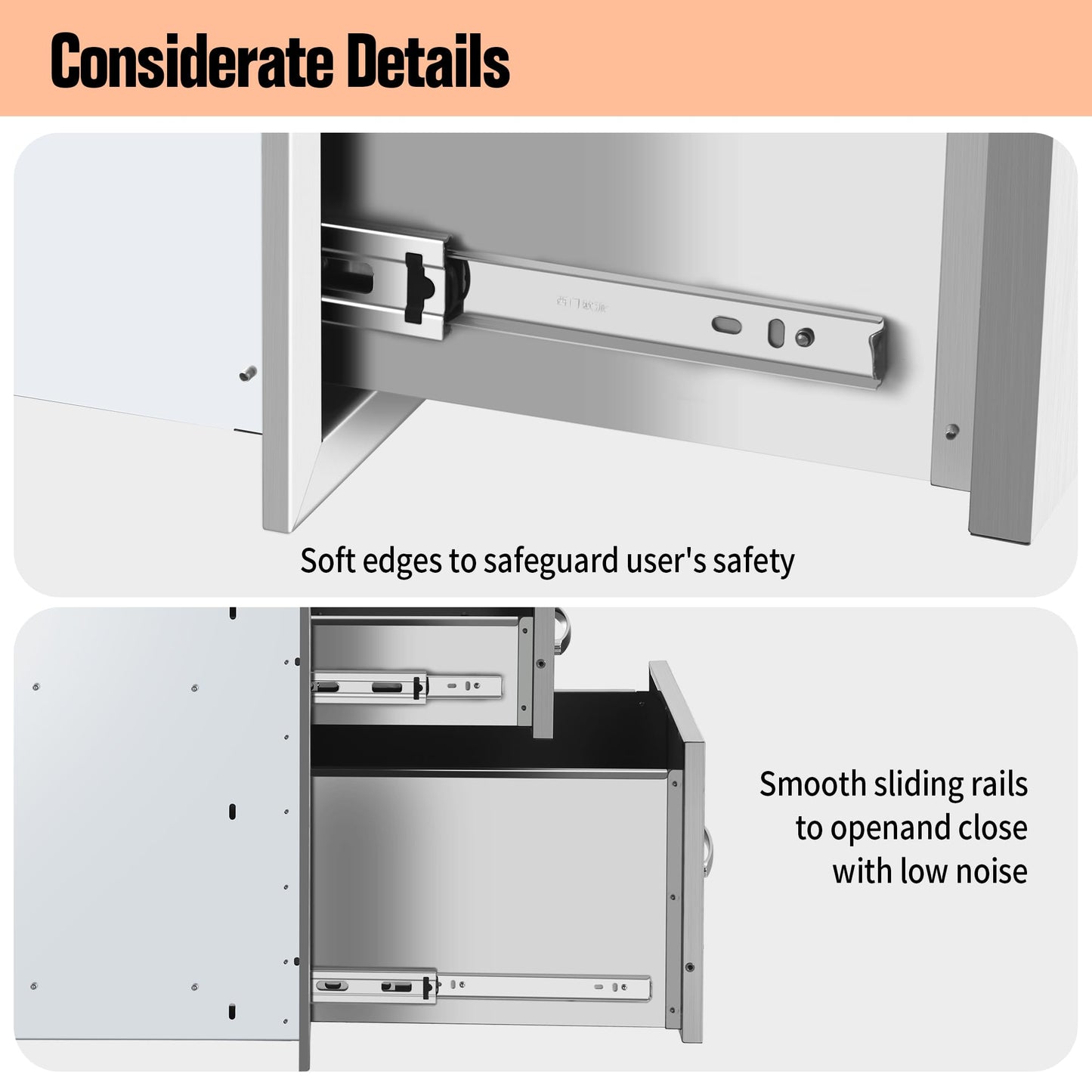 KODOM Outdoor Kitchen Double Drawers 13W x 20H x 21D Inch, Flush Mount Access BBQ Island Drawers for Outdoor Kitchens or Patio Grill Station