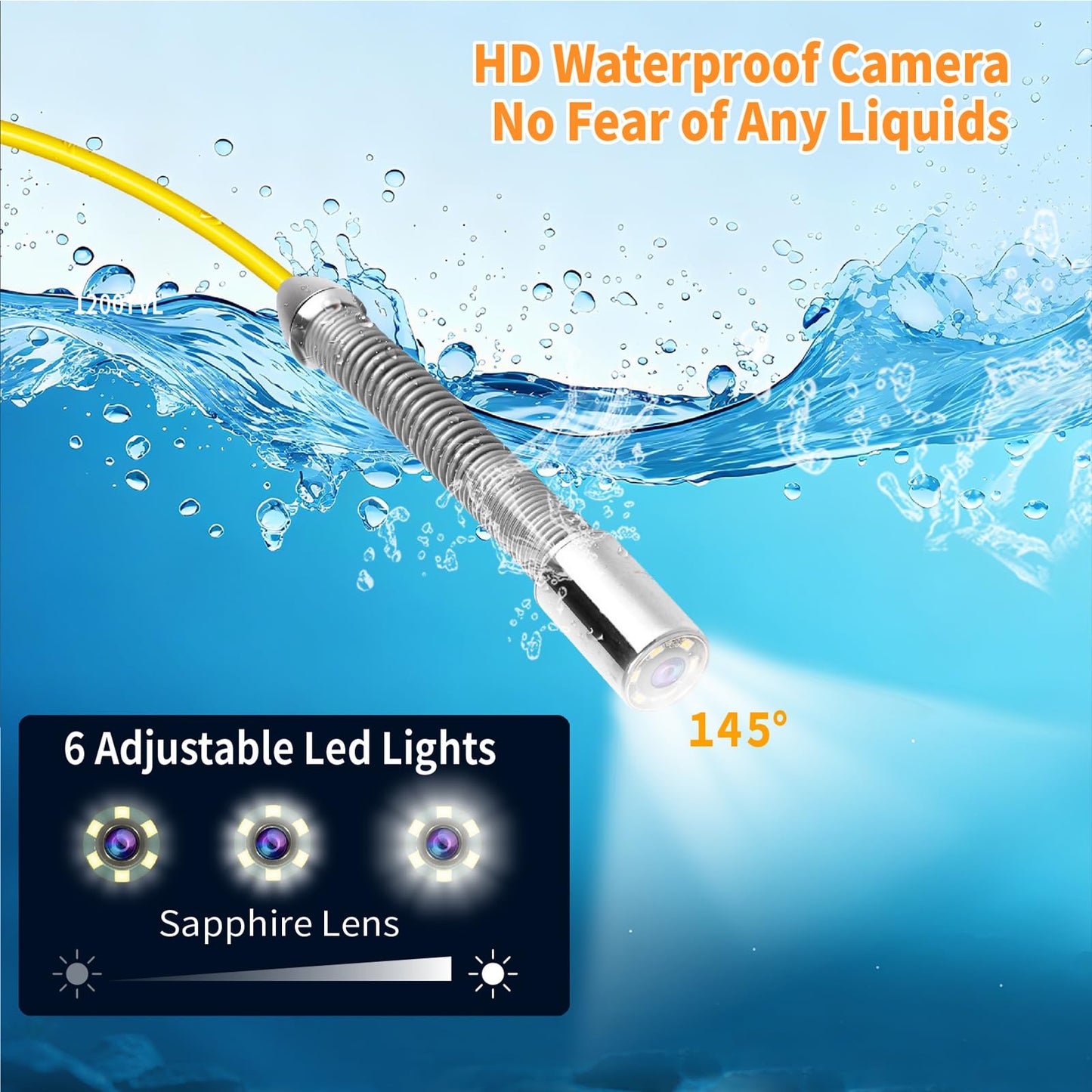 Willsily Drain Inspection Camera,4.3" Industrial Endoscope with DVR Function and LED Lights IP68 Waterproof Sewer Camera 8-10H Battery Borescope for Home Drain Pipe Plumbing(98.4ft/30m)