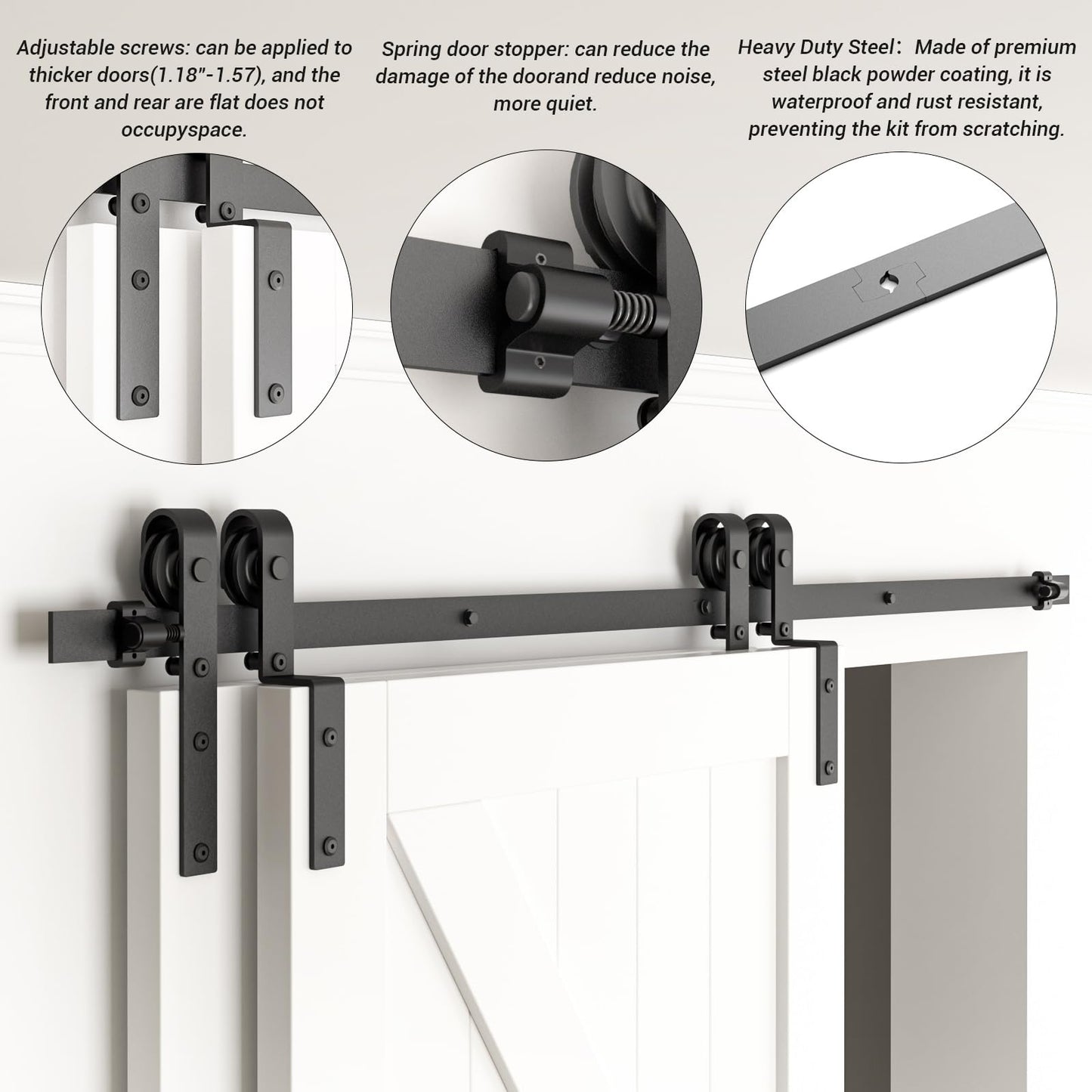 AONAYIOA 6FT Bypass Sliding Barn Door Hardware Kit, Combination Track Mode Sliding Door Hardware, Double Wooden Doors Use Single Track Bypass Barn Door Hardware Fit for Door Opening 70" (6 Feet)