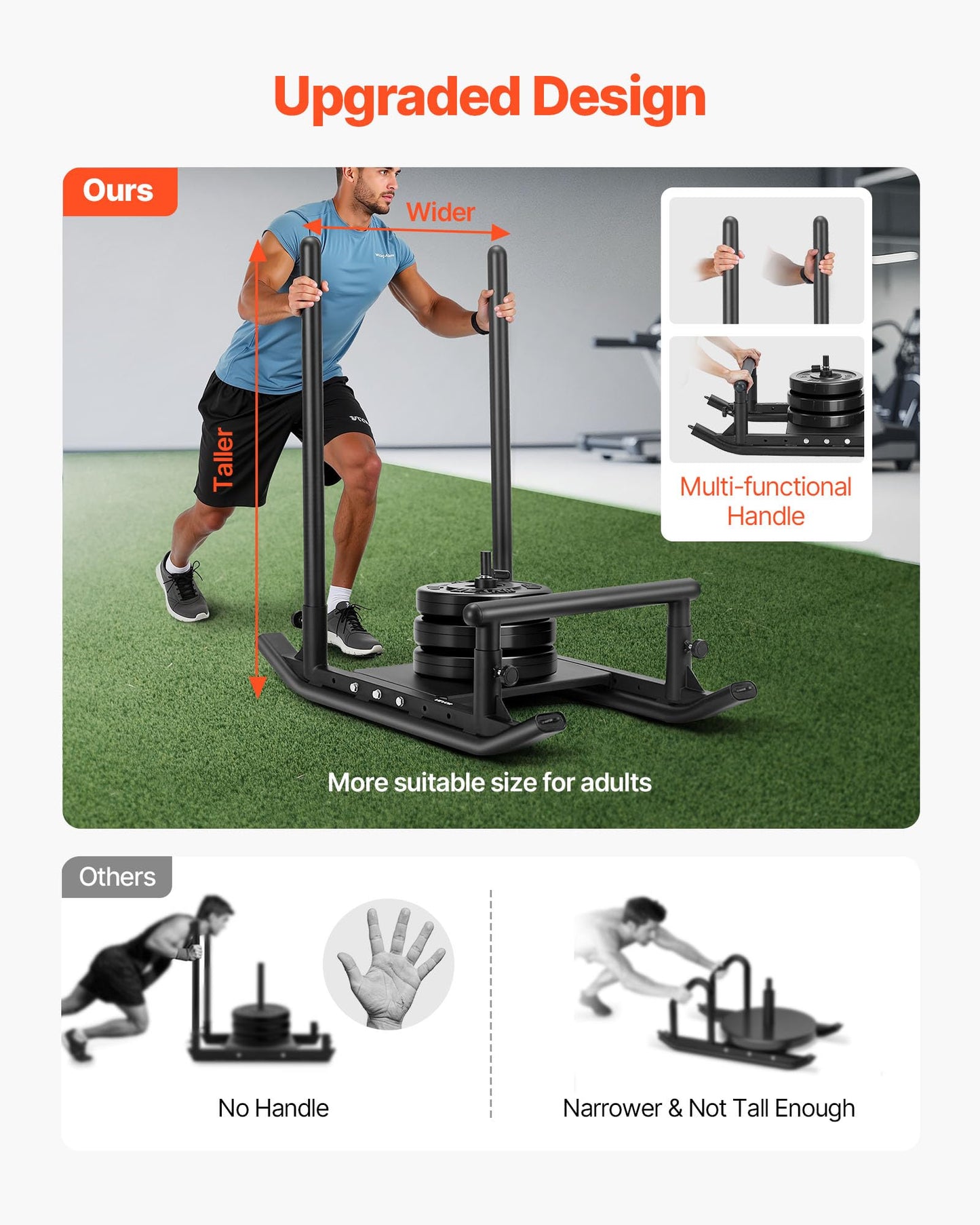 VEVOR Weight Sled, Fitness Strength Training Pull Push Running Sled, Fitness Workout Sled Push Gym Equipment, with Handle, Compatible 1/2 in Weight Plates, Black, Football Sleds and Chutes