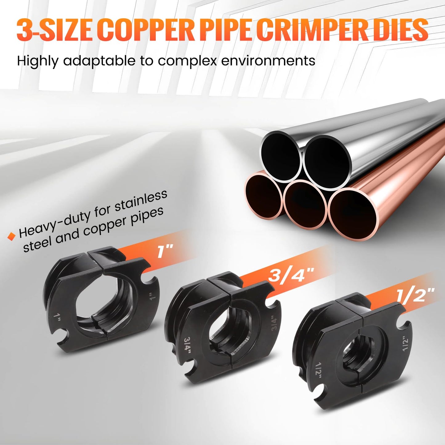 GKV Press Tool 18V Electric Crimper,Press Tool for Copper Pipe with 3 Jaws (1/2" 3/4" 1"), Includes 2×4Ah Batteries & Fast Charger (4063-D)