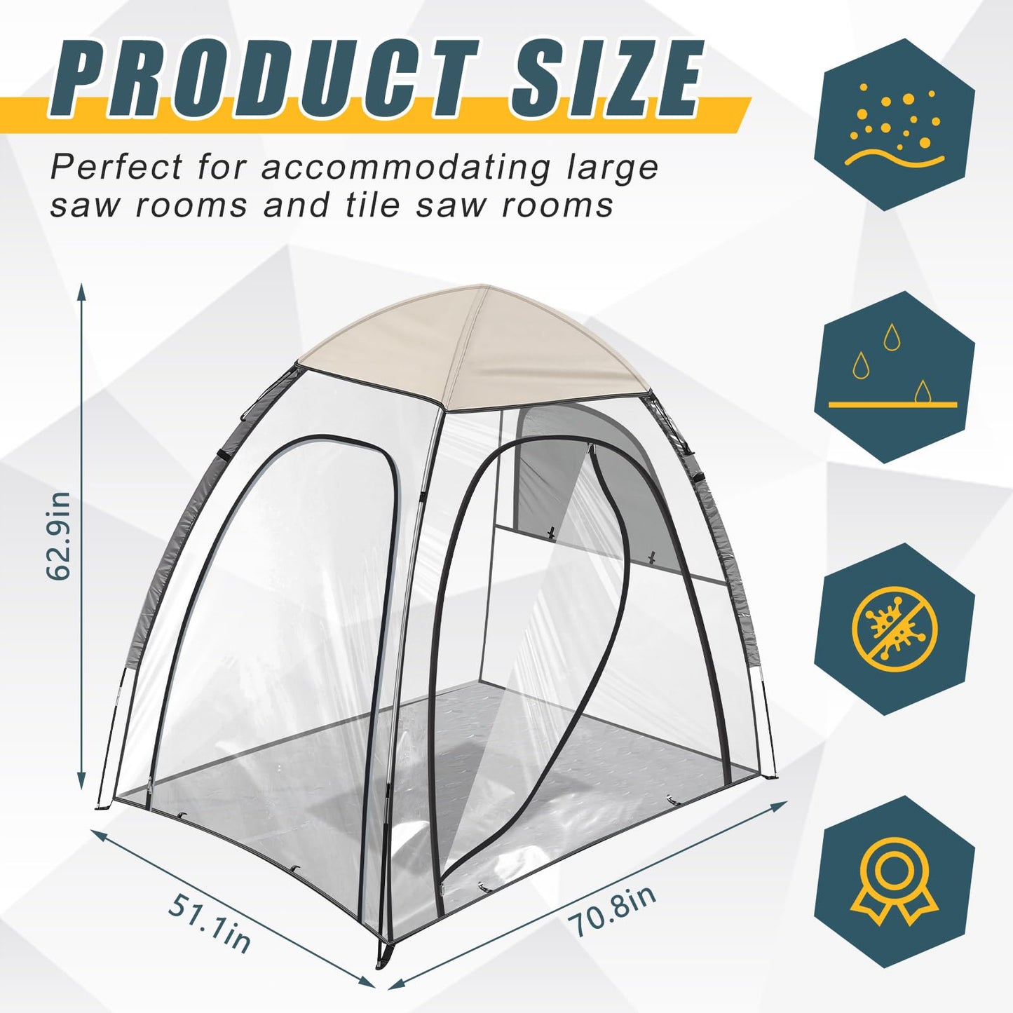 Woanger 1 Set Extra Large Tile Saw Shack 70. 8 x 51. 2 x 63 Inches Wet Tile Saw, Shack Easy-to-Assemble, Collapsible Storage Tent