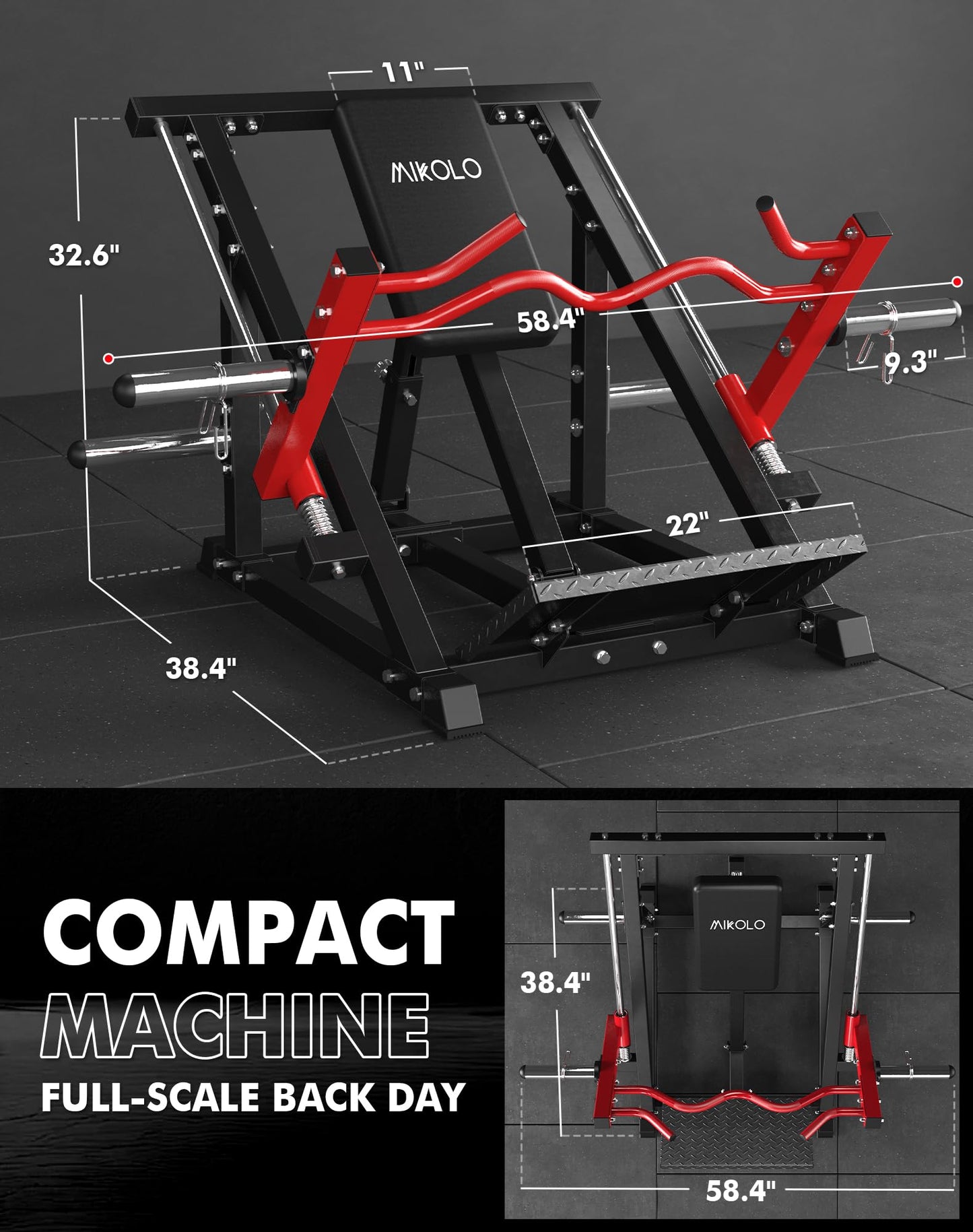 Mikolo Linear Row Machine, Back Workout Machine for Home Gym, Plate-Loaded Back Machine with Linear Bearing, Back Row Machine LAT Training Equipment SR06 Ultra(Machine Only)