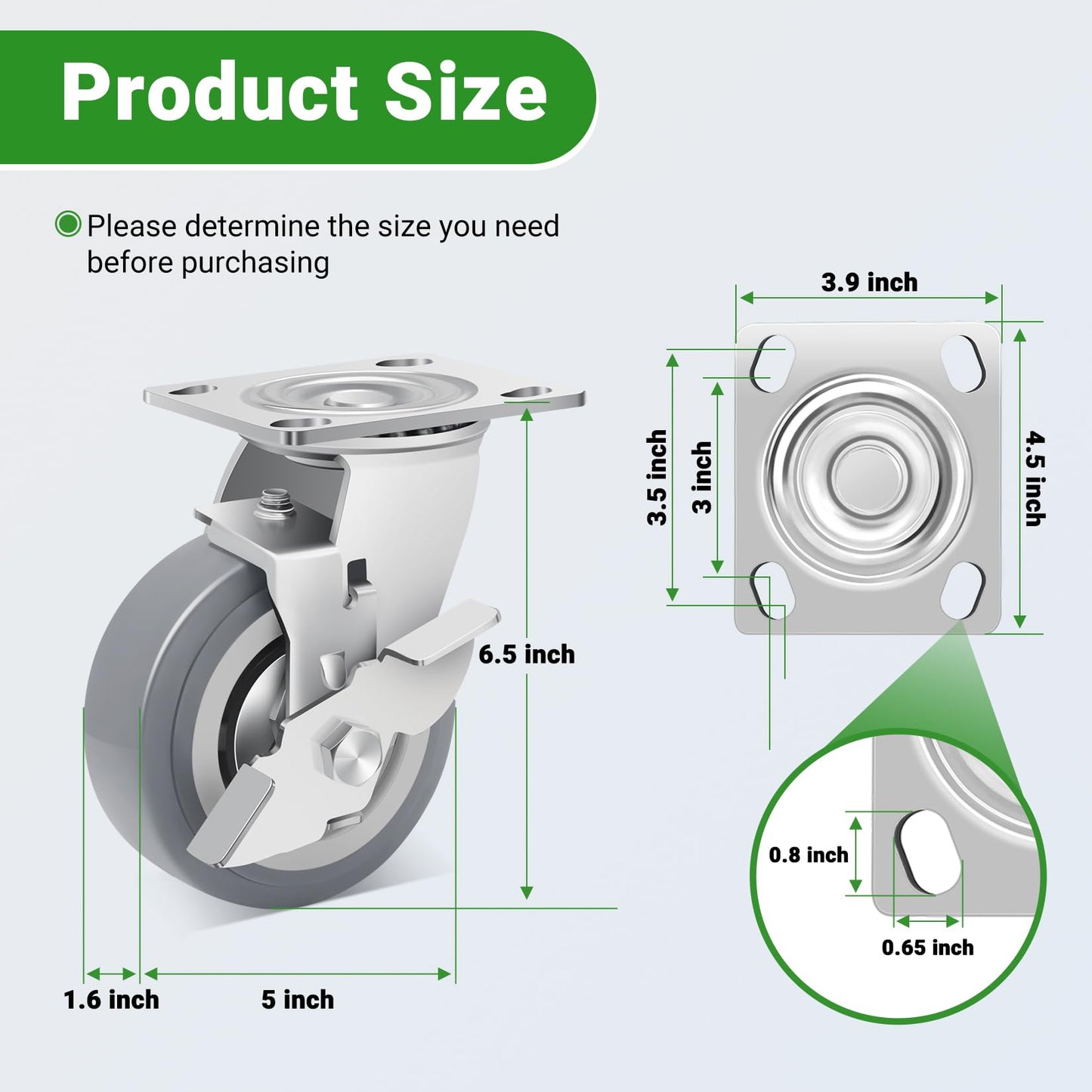 Nefish 5 Inch Heavy Duty Casters Wheels, Industrial Grade Thermoplastic Rubber Casters with Brake 3500 LBS, Ball Bearing Plate Swivel Castors Set of 4, Casters Wheels for Equipment, Cart, Workbench
