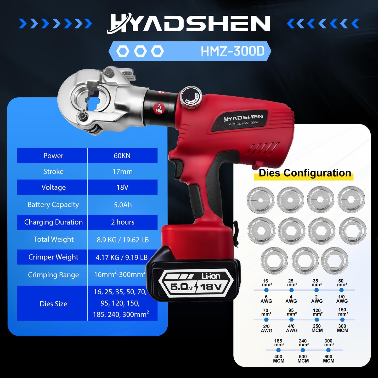 Electric Hydraulic Cable Lug Crimper Pliers Rechargeable Crimping Tool 6 Ton Electrical Terminal Cable Wire Fiber Crimper Kit,Industrial portable electric hydraulic Cable Lug crimper with 11 Dies