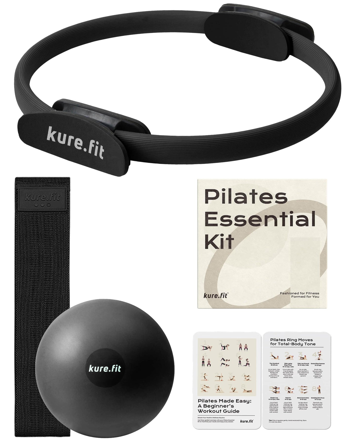kure.fit Pilates Kit for Women – Home Pilates Equipment Set with Ring, Ball & Resistance Bands | Pilates Starter Kit with Accessories in Gift Box
